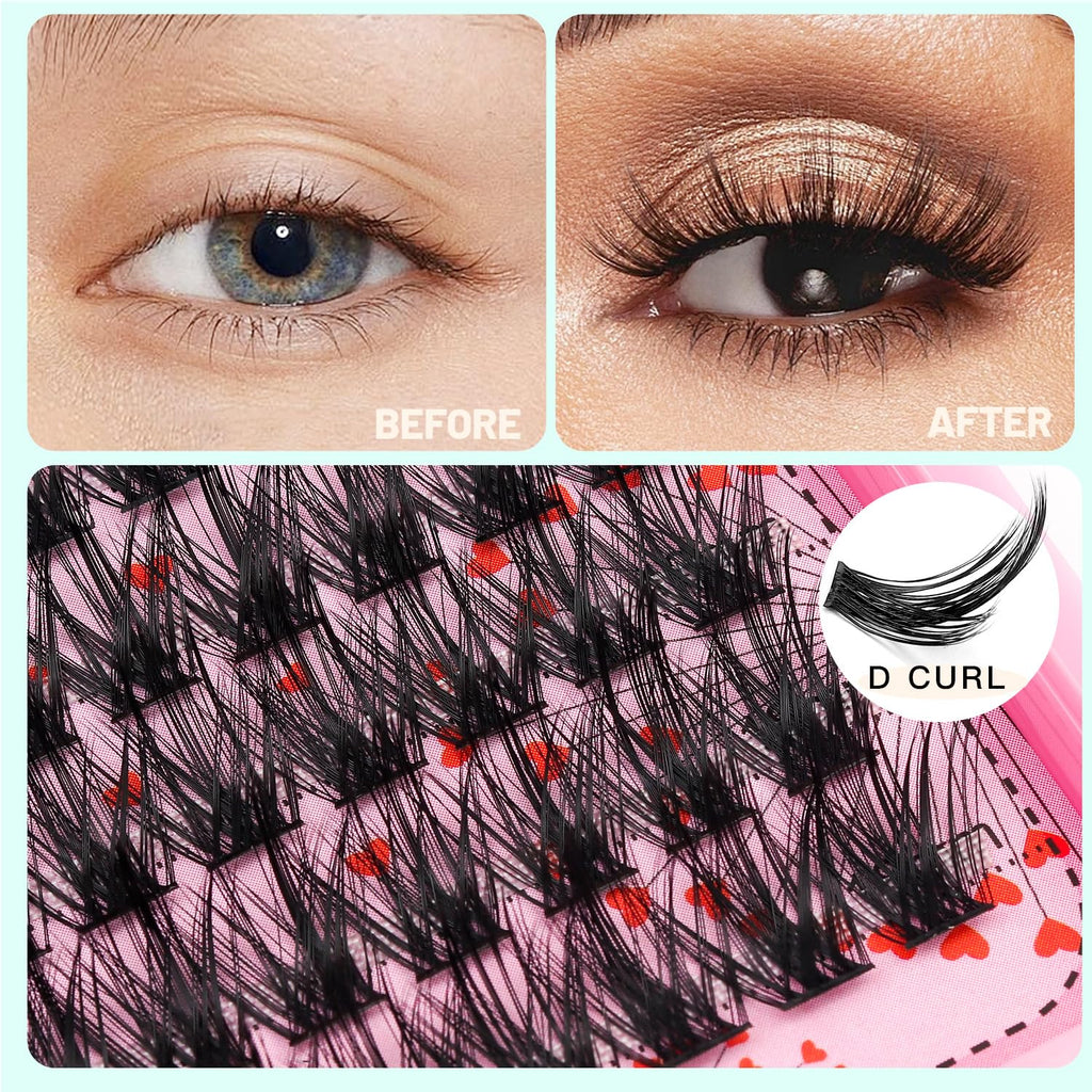 Bodermincer Lashes Clusters Kit 10-12mm to 18mm, 120 Clusters, 0.07mm D Curl