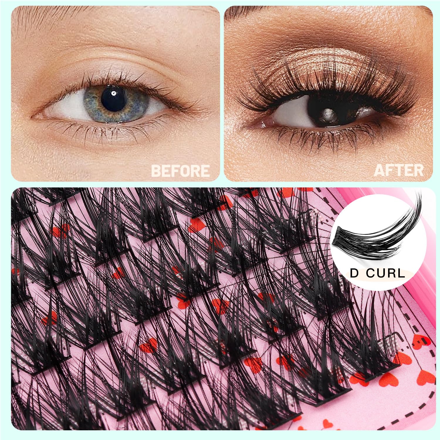 Bodermincer Lashes Clusters Kit 10-12mm to 18mm, 120 Clusters, 0.07mm D Curl