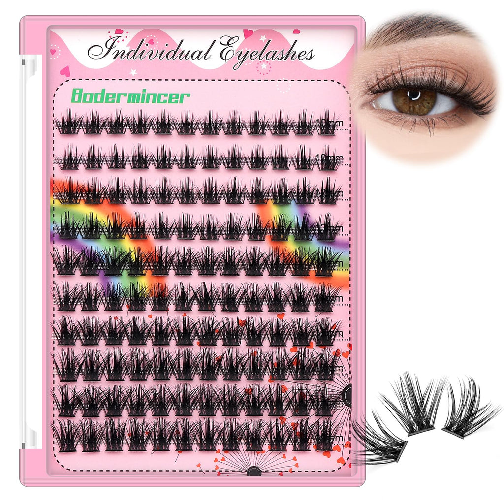 Bodermincer Lashes Clusters Kit 10-12mm to 18mm, 120 Clusters, 0.07mm D Curl