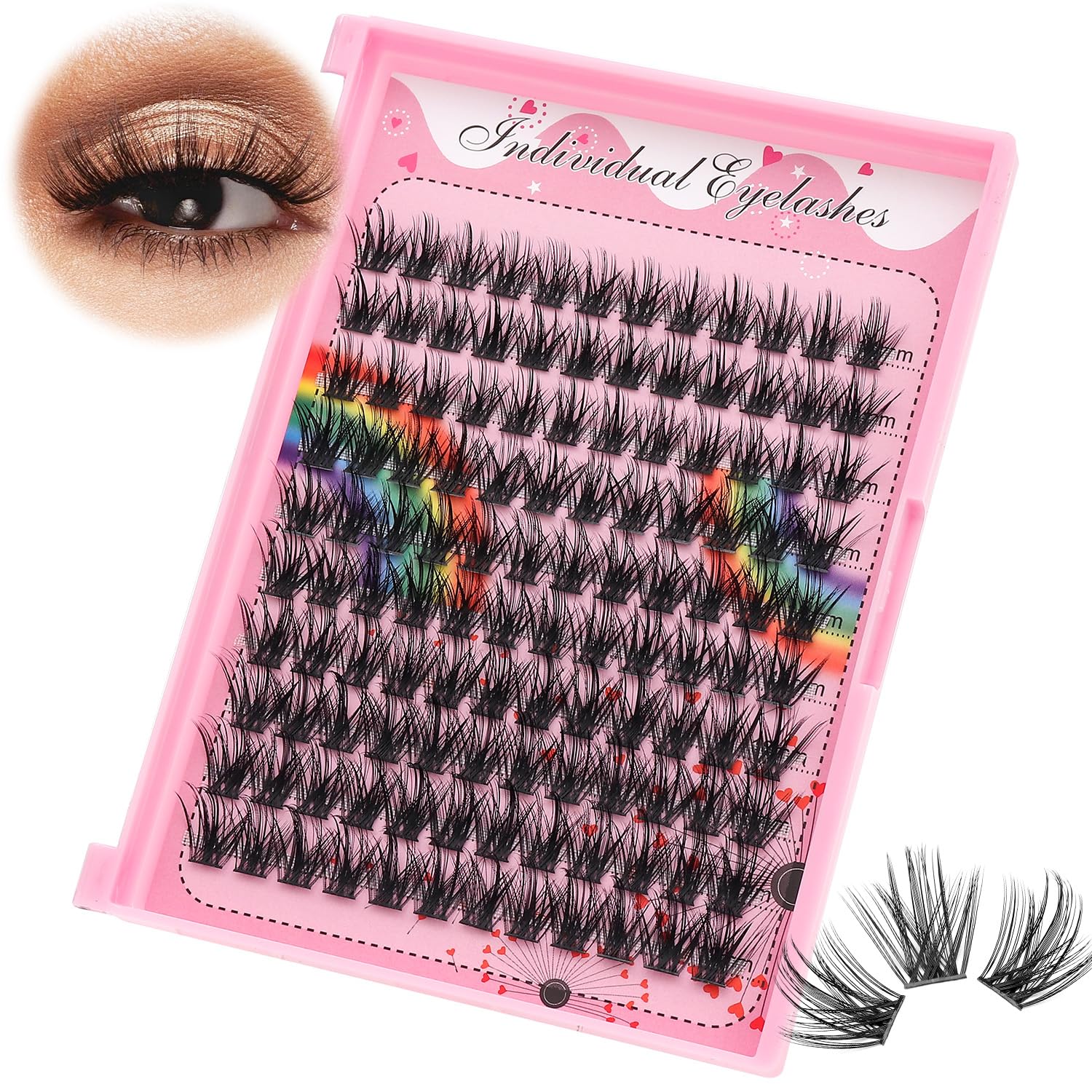 Bodermincer Lashes Clusters Kit 10-12mm to 18mm, 120 Clusters, 0.07mm D Curl