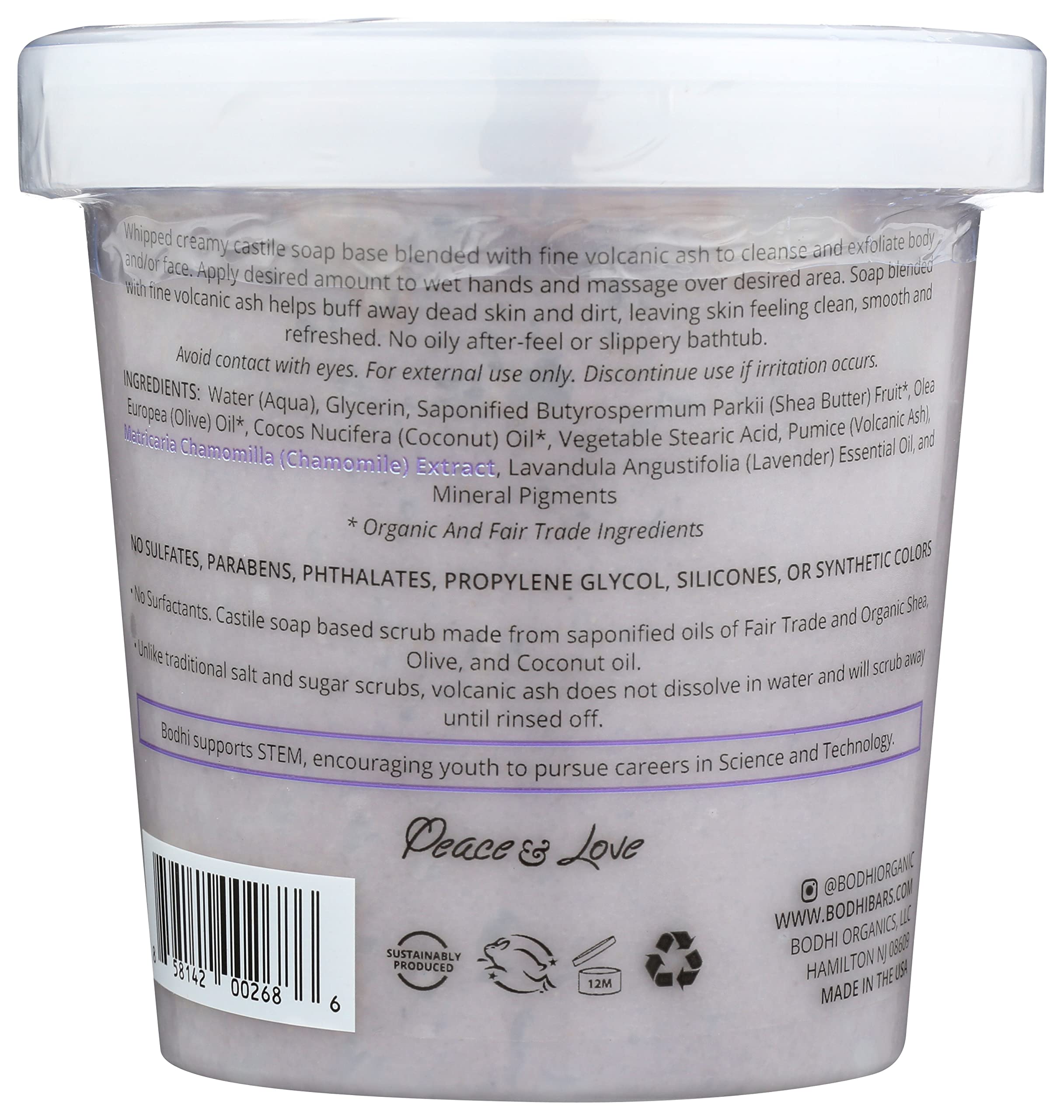 BODHI Lava Lavender Whipped Soap – Exfoliating Castile Soap with Volcanic Ash, 14 oz