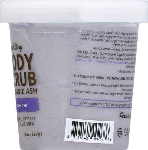 BODHI Lava Lavender Whipped Soap – Exfoliating Castile Soap with Volcanic Ash, 14 oz