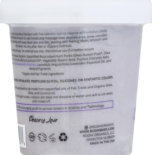 BODHI Lava Lavender Whipped Soap – Exfoliating Castile Soap with Volcanic Ash, 14 oz