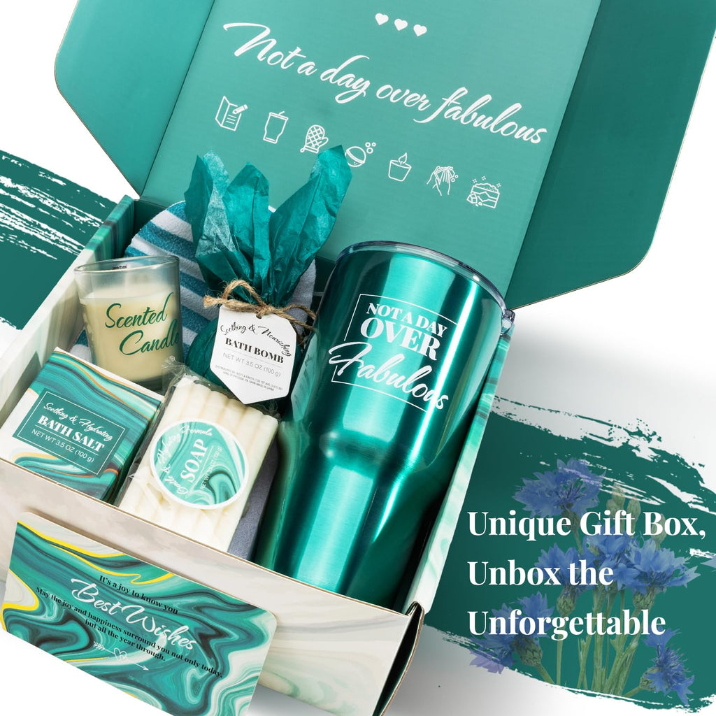 BODY & EARTH Bath Sets for Women – 8-Piece Gift Box with Verbena Spa Essentials & Stainless Steel Tumbler