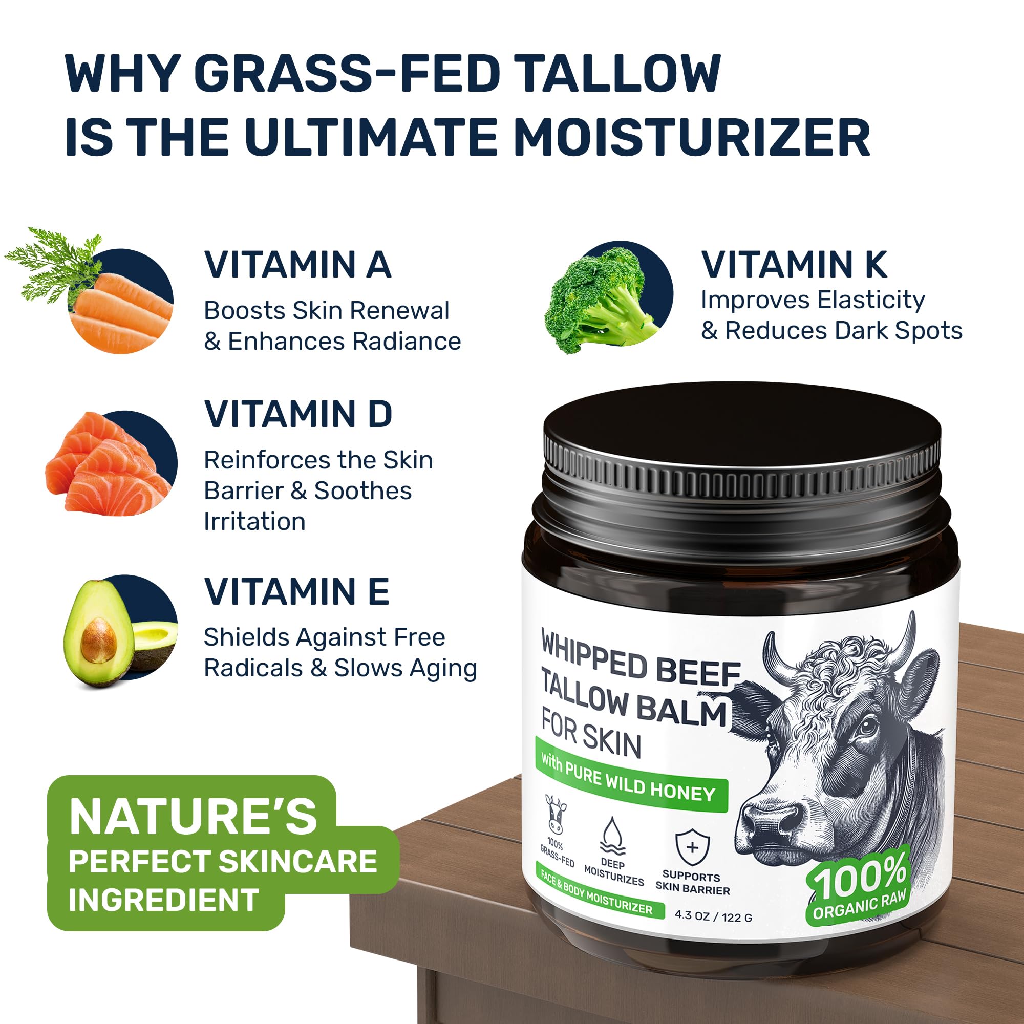 Body Art Beef Tallow for Skin – Grass-Fed Moisturizer & Whipped Balm (Fragrance-Free)