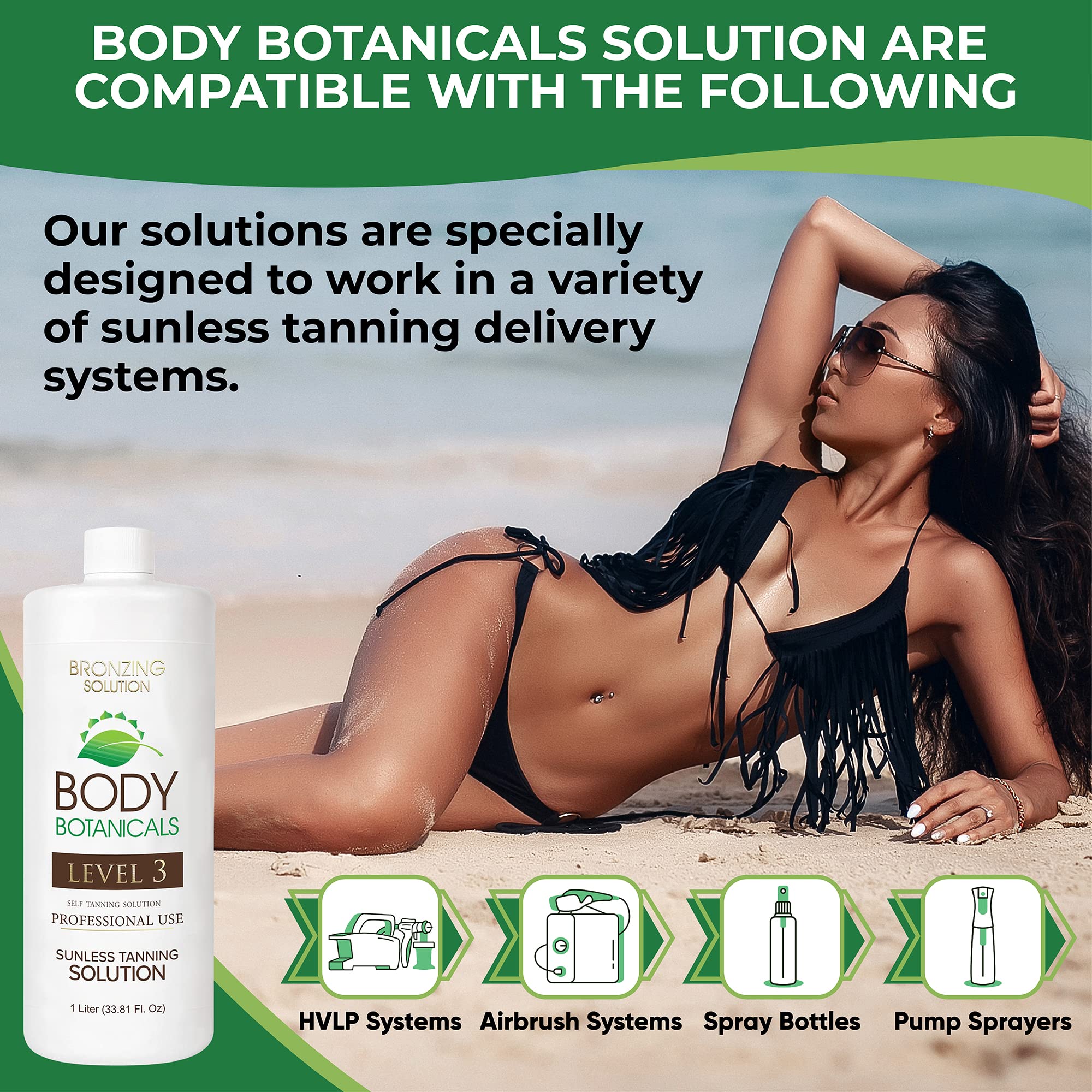 Body Botanicals Professional Sunless Tanning Spray — Organic Oils, 33.8 Fl Oz, Level 3 (12% DHA)