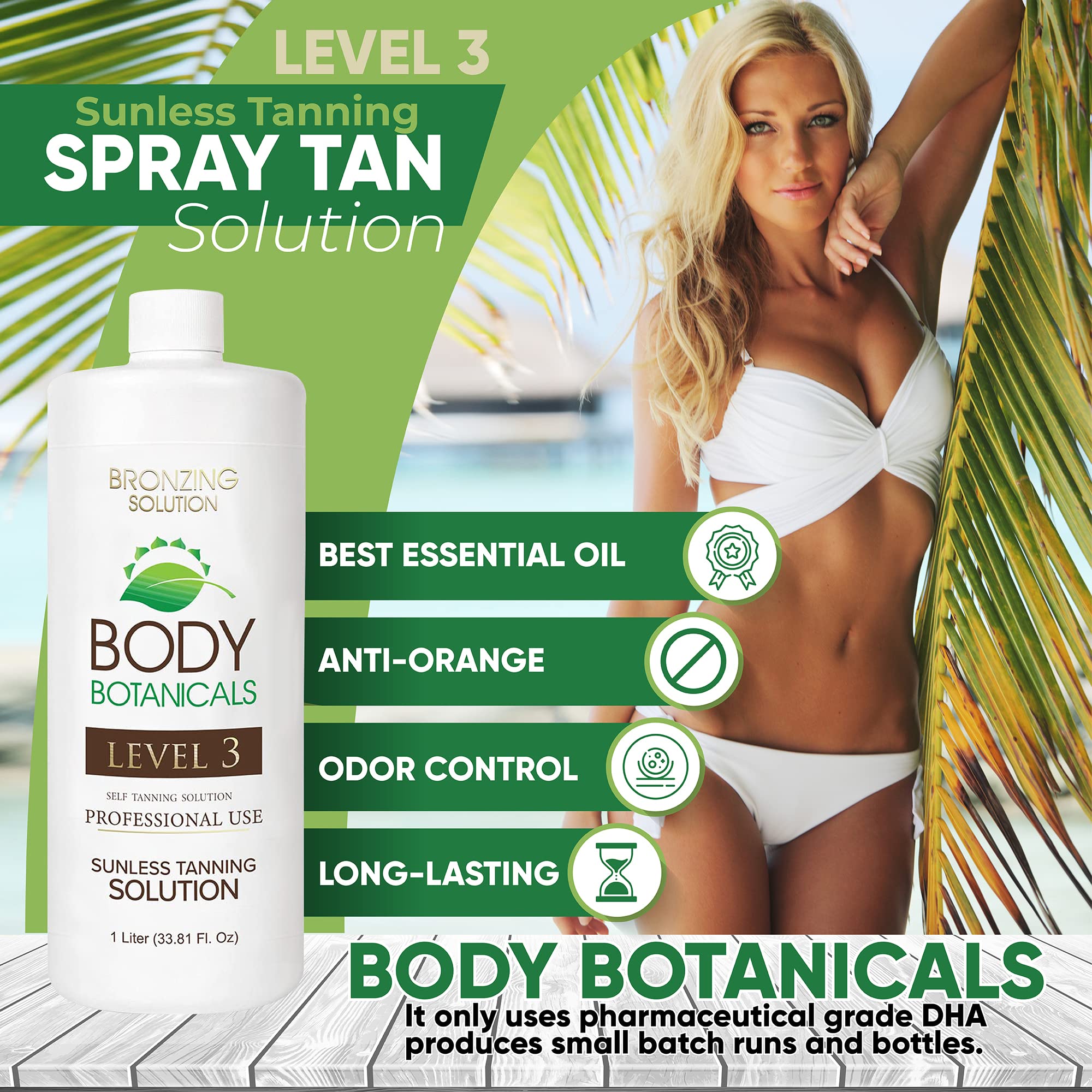Body Botanicals Professional Sunless Tanning Spray — Organic Oils, 33.8 Fl Oz, Level 3 (12% DHA)