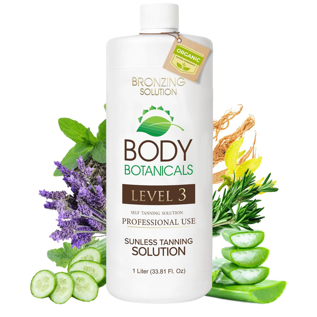 Body Botanicals Professional Sunless Tanning Spray — Organic Oils, 33.8 Fl Oz, Level 3 (12% DHA)