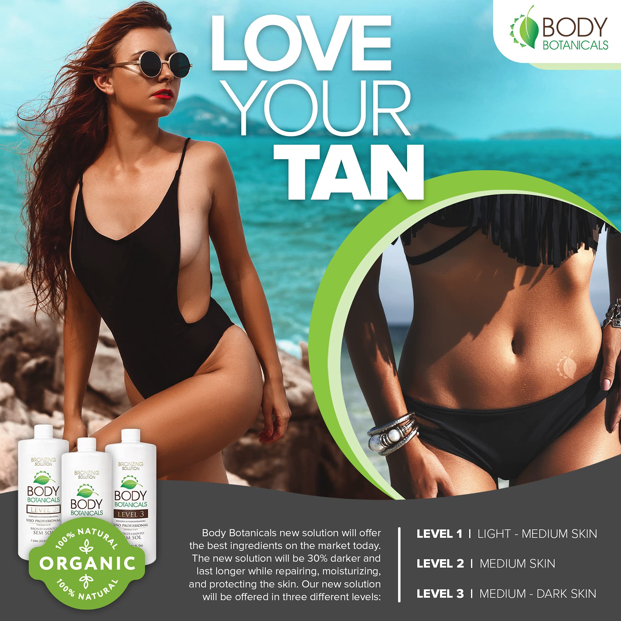 Body Botanicals Professional Sunless Tanning Spray – Organic Oils, 33.8 oz (Level 2, 10% DHA)