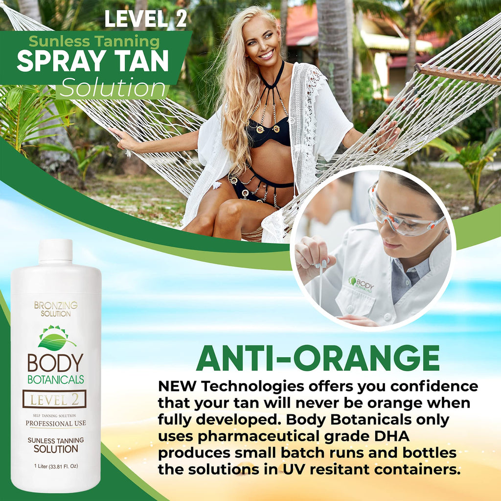 Body Botanicals Professional Sunless Tanning Spray – Organic Oils, 33.8 oz (Level 2, 10% DHA)
