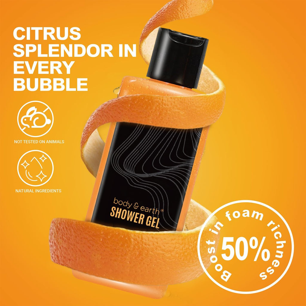 Body & Earth Gift Baskets for Men – Citrus Bath & Body Set with Lotion, Face Wash & Shower Gel