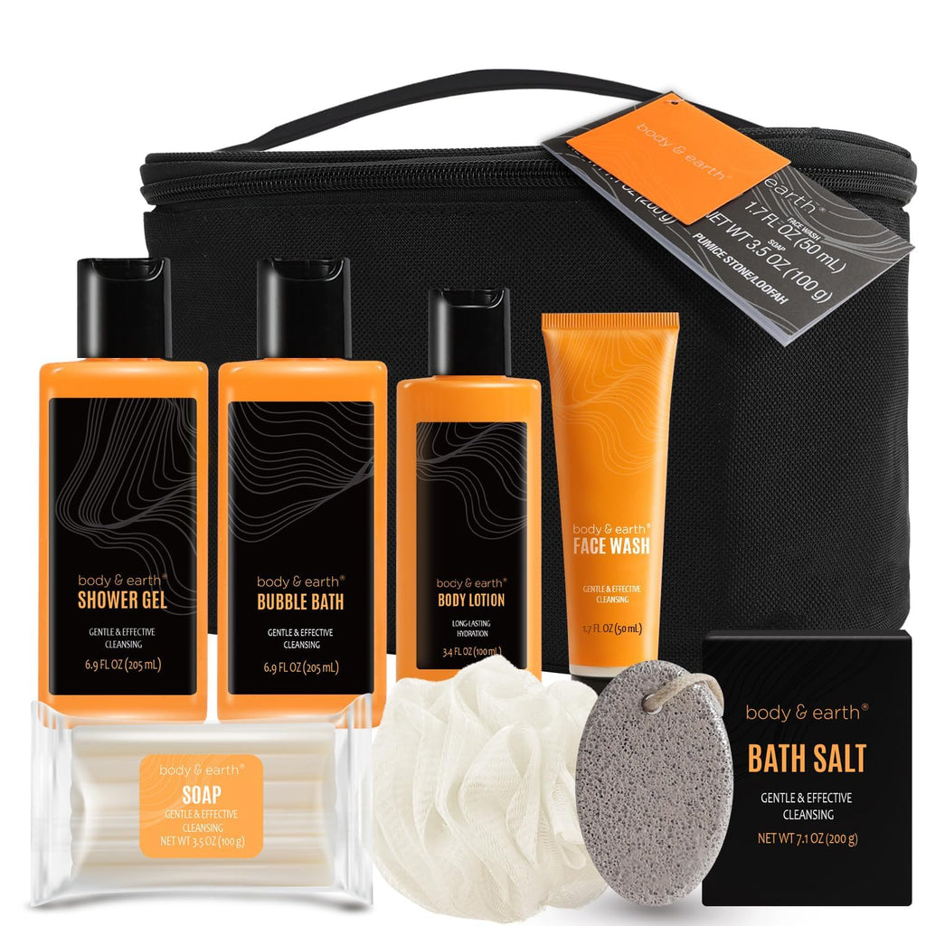 Body & Earth Gift Baskets for Men – Citrus Bath & Body Set with Lotion, Face Wash & Shower Gel