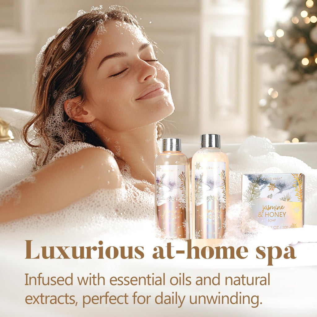 BODY & EARTH Jasmine & Honey Gift Set – New Year Spa Gift Basket for Women