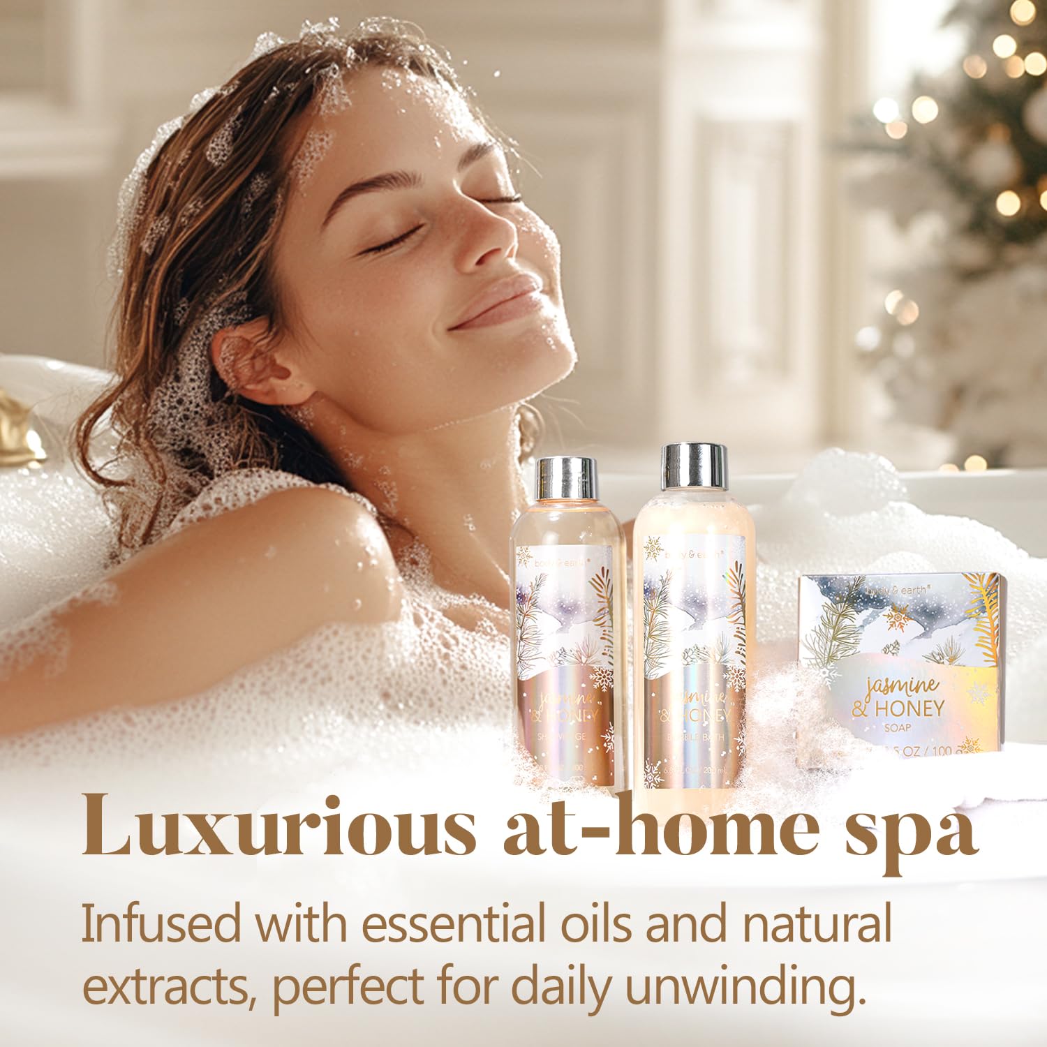 BODY & EARTH Jasmine & Honey Gift Set – New Year Spa Gift Basket for Women
