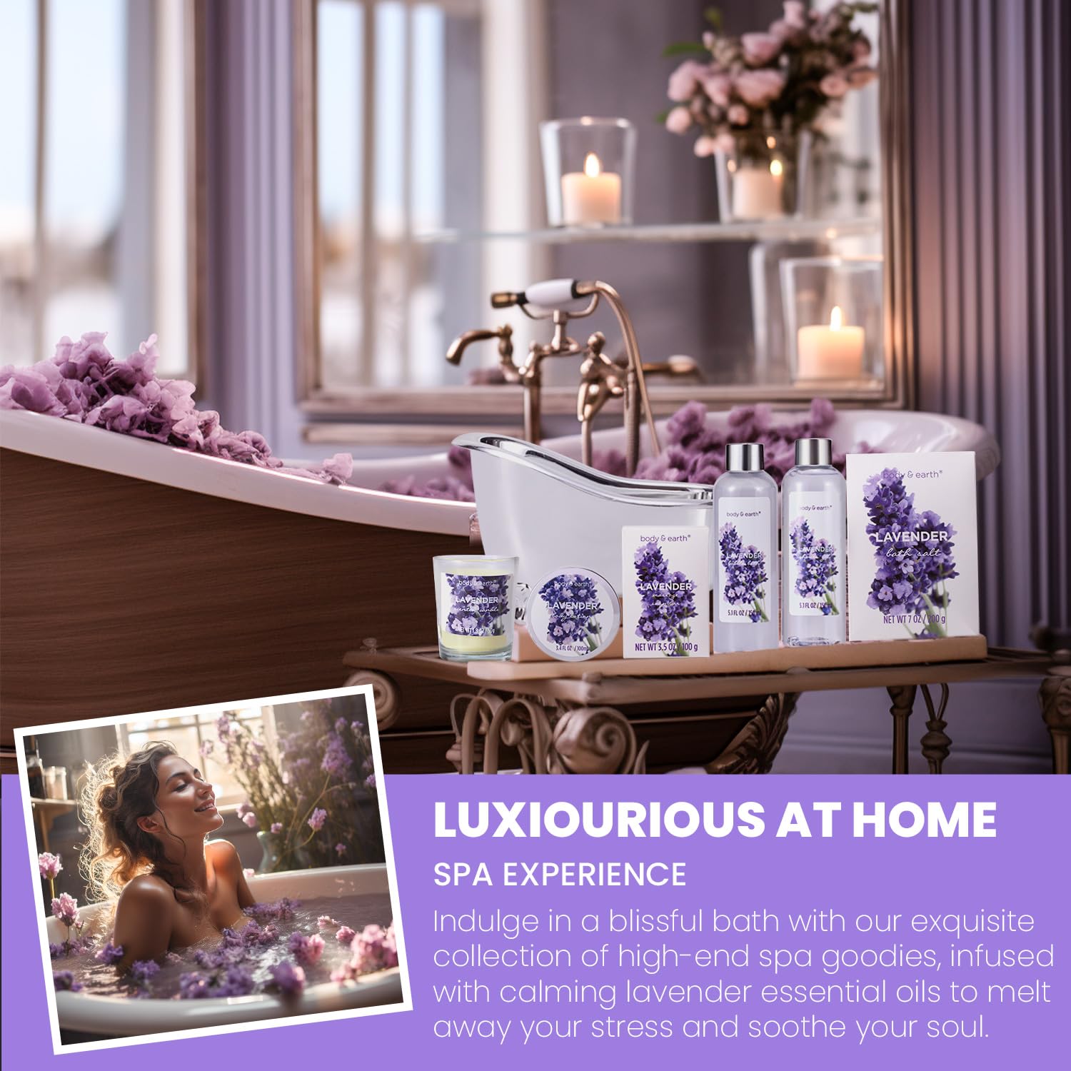 Body & Earth Lavender Gift Set for Women – Spa Bath Gift Basket