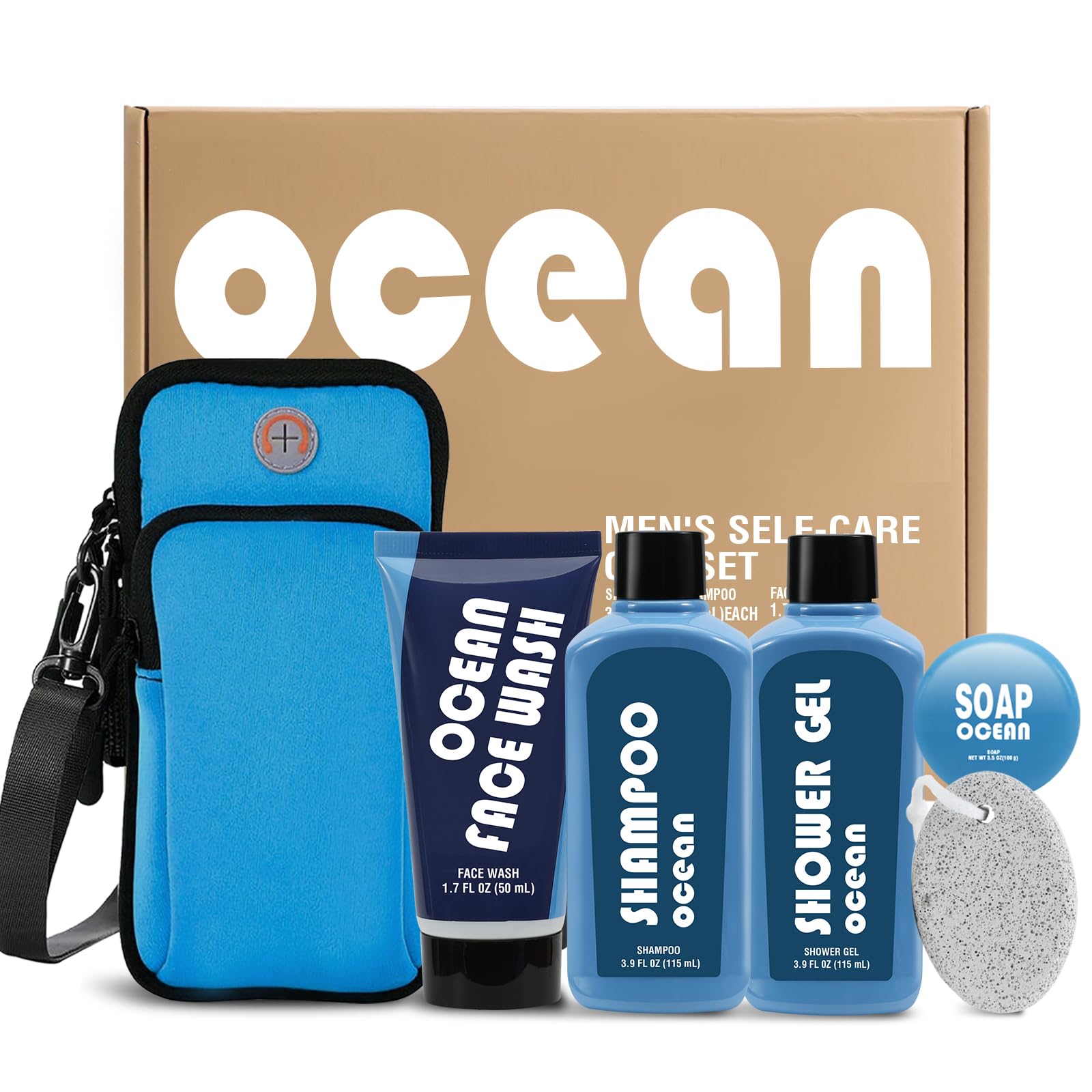 BODY & EARTH Men's 6-Piece Bath Gift Set with Phone Pouch | Self-Care Gift for Him