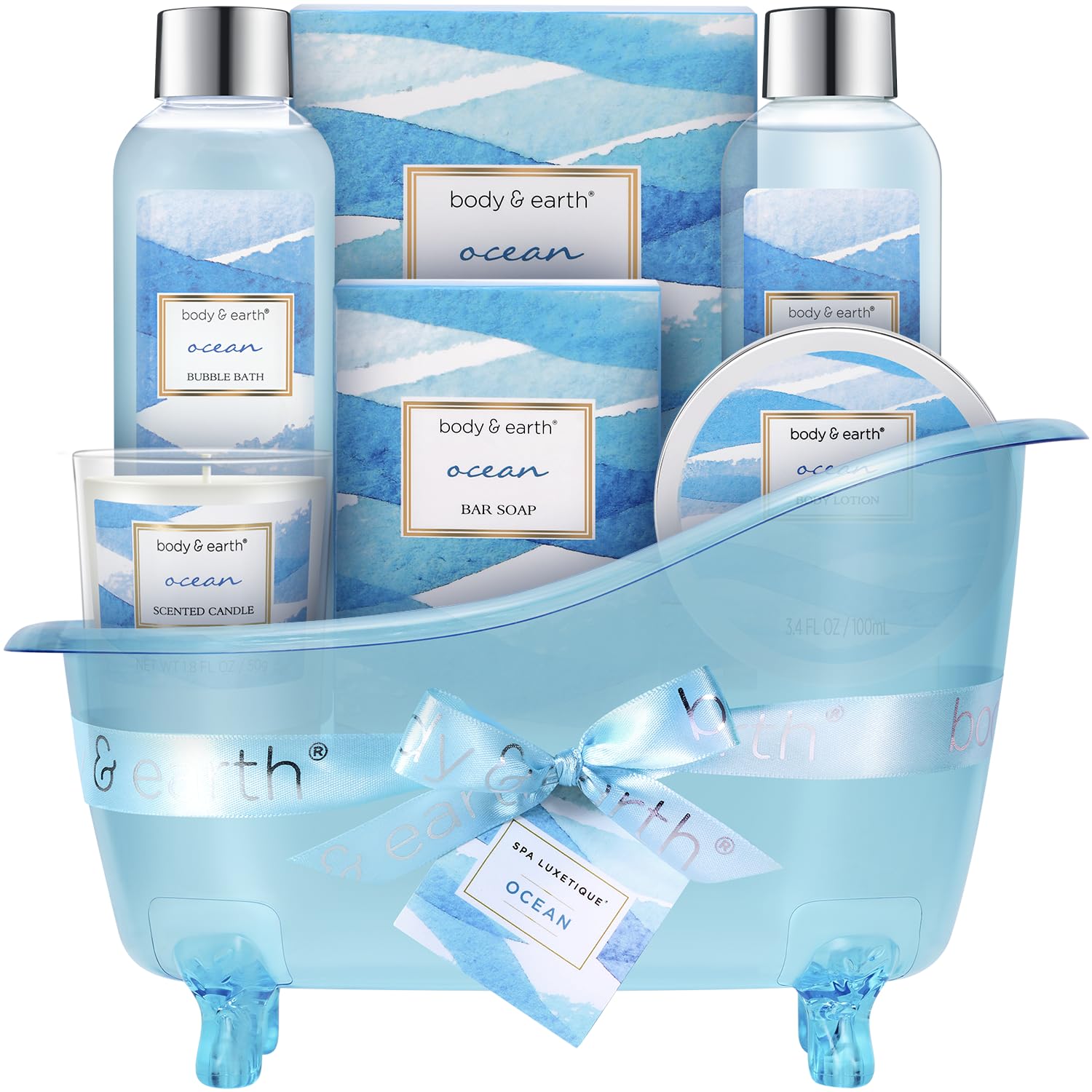 BODY & EARTH Ocean Bath Gift Set – 7-Piece Spa Kit for Women