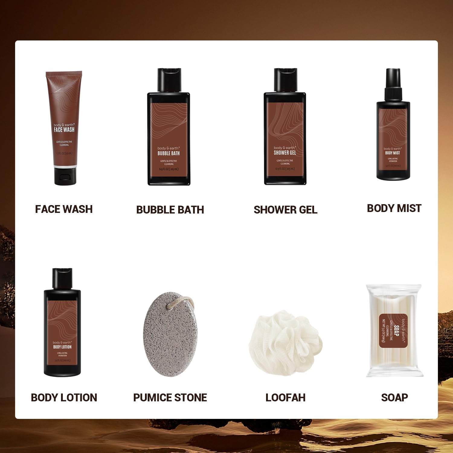 Body & Earth 8-Piece Bath & Body Wash Set for Men – Sandalwood Spa Gift Basket