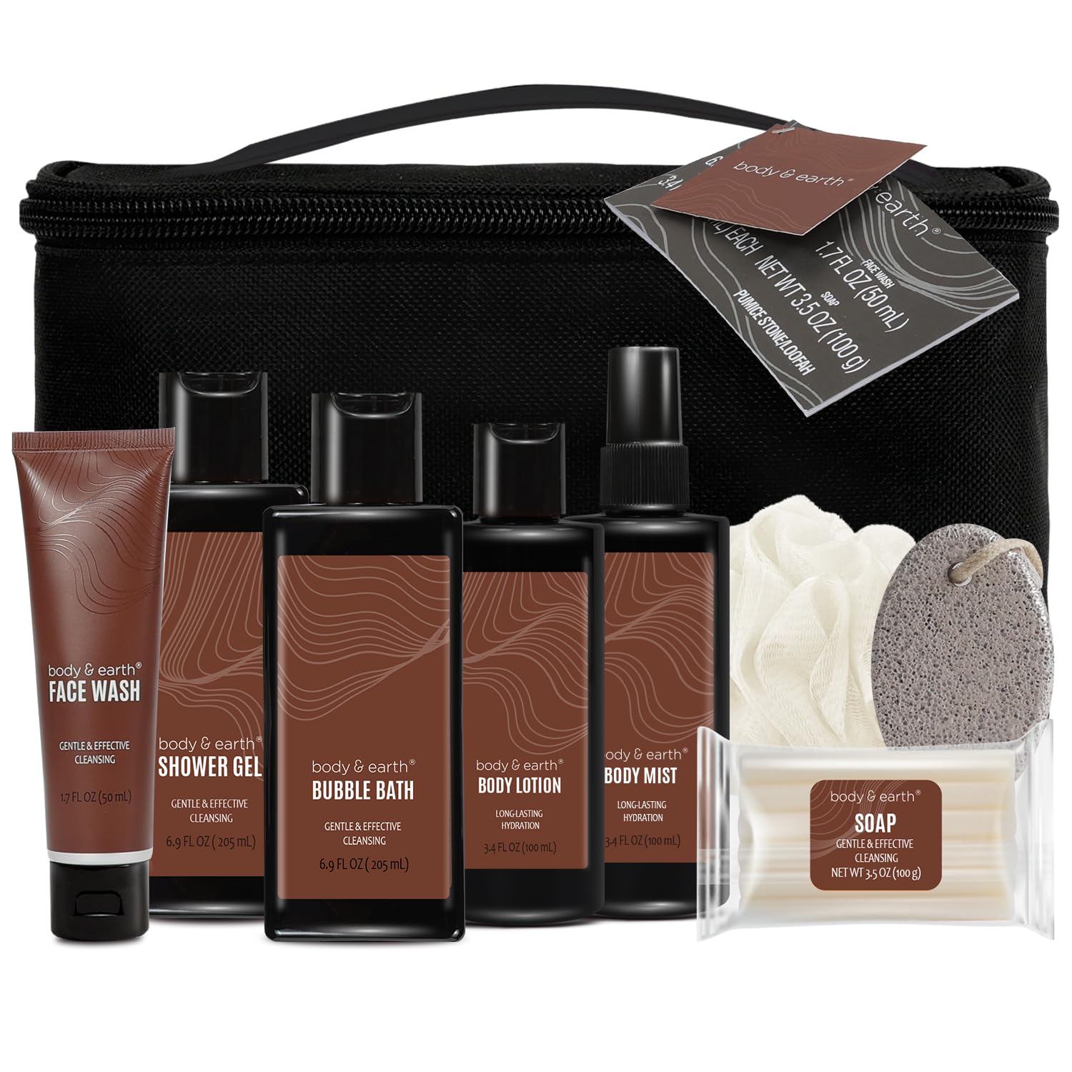 Body & Earth 8-Piece Bath & Body Wash Set for Men – Sandalwood Spa Gift Basket