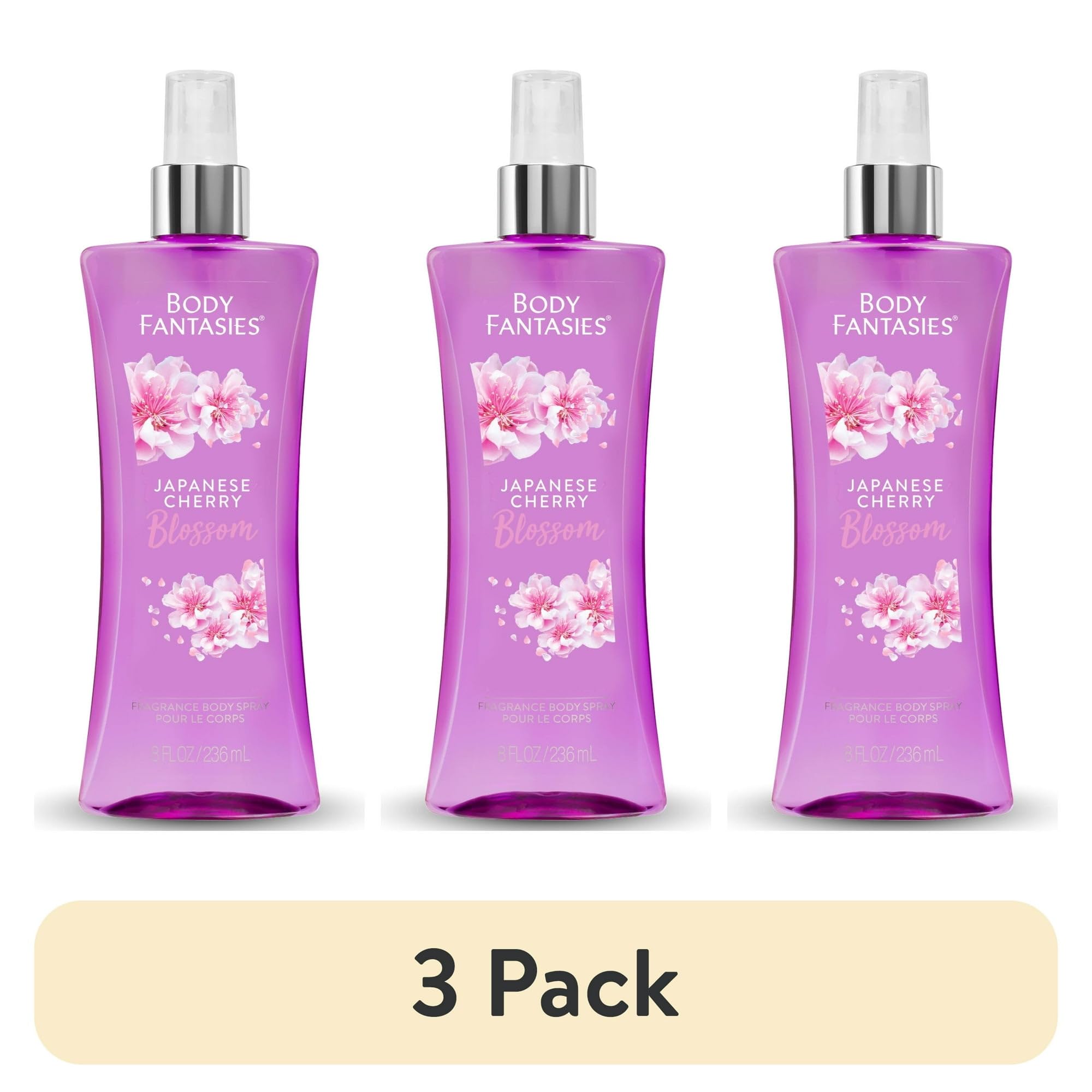 Body Fantasies Japanese Cherry Blossom Body Spray – Pack of 3 (8 oz Each)
