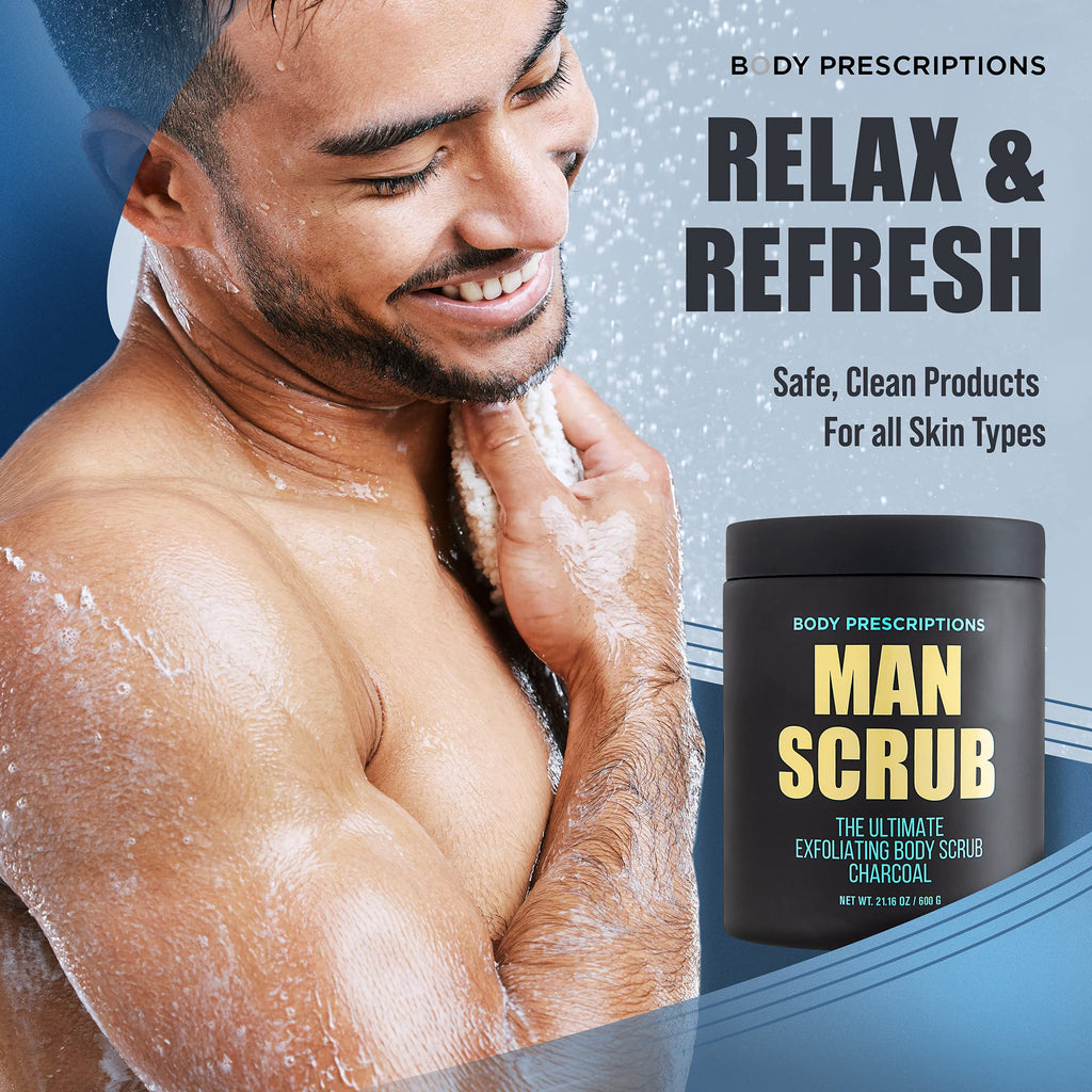 Body Prescriptions Men's Exfoliating Body Scrub - Charcoal, 21 oz Jar with Twist-Top Lid