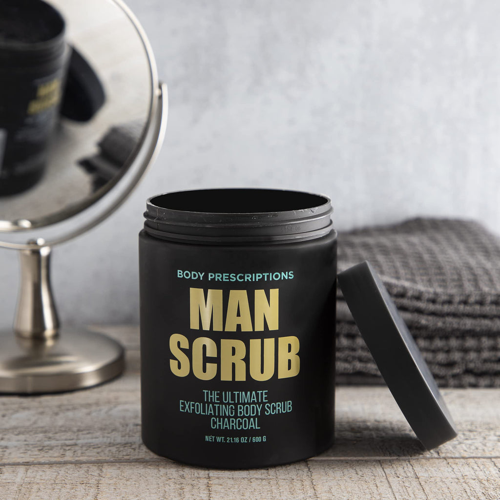 Body Prescriptions Men's Exfoliating Body Scrub - Charcoal, 21 oz Jar with Twist-Top Lid