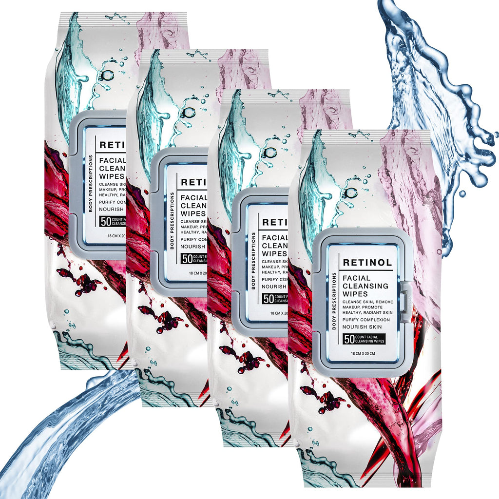 Body Prescriptions Makeup Cleansing Wipes with Retinol – Gentle Face Wipes, 50 Count (Pack of 4)