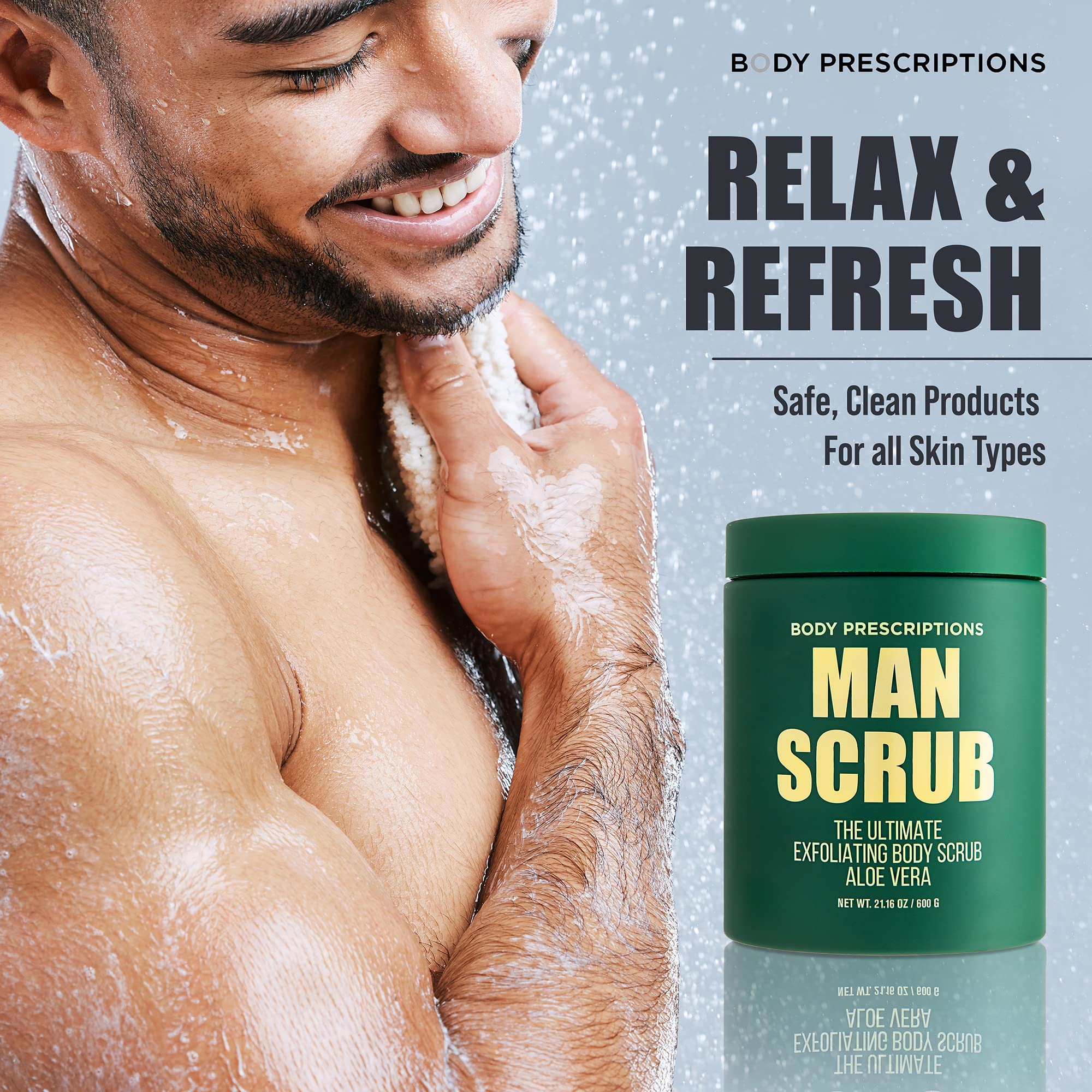 Body Prescriptions Mens Exfoliating Body Scrub – Aloe Vera, 21 oz Jar, All Skin Types