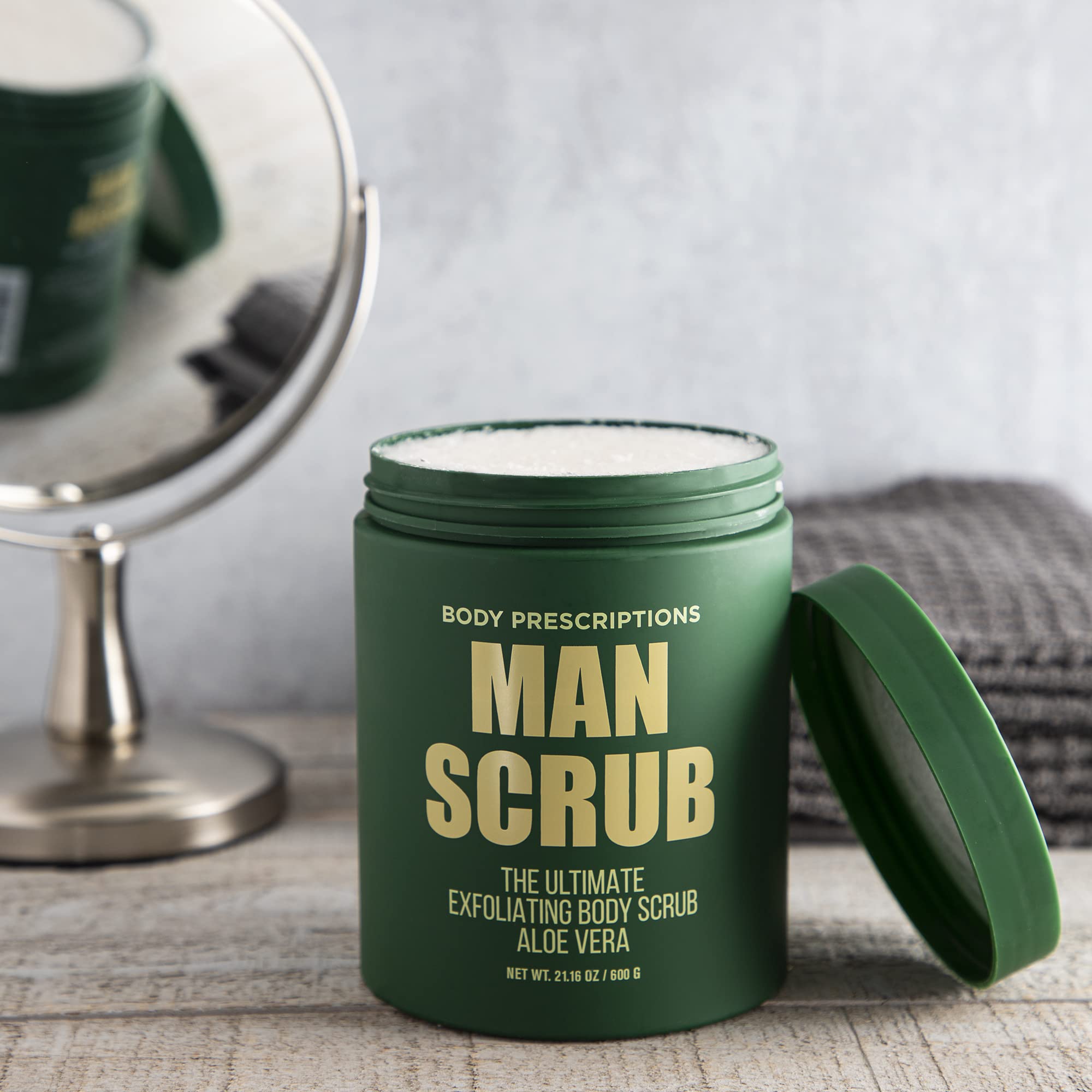 Body Prescriptions Mens Exfoliating Body Scrub – Aloe Vera, 21 oz Jar, All Skin Types