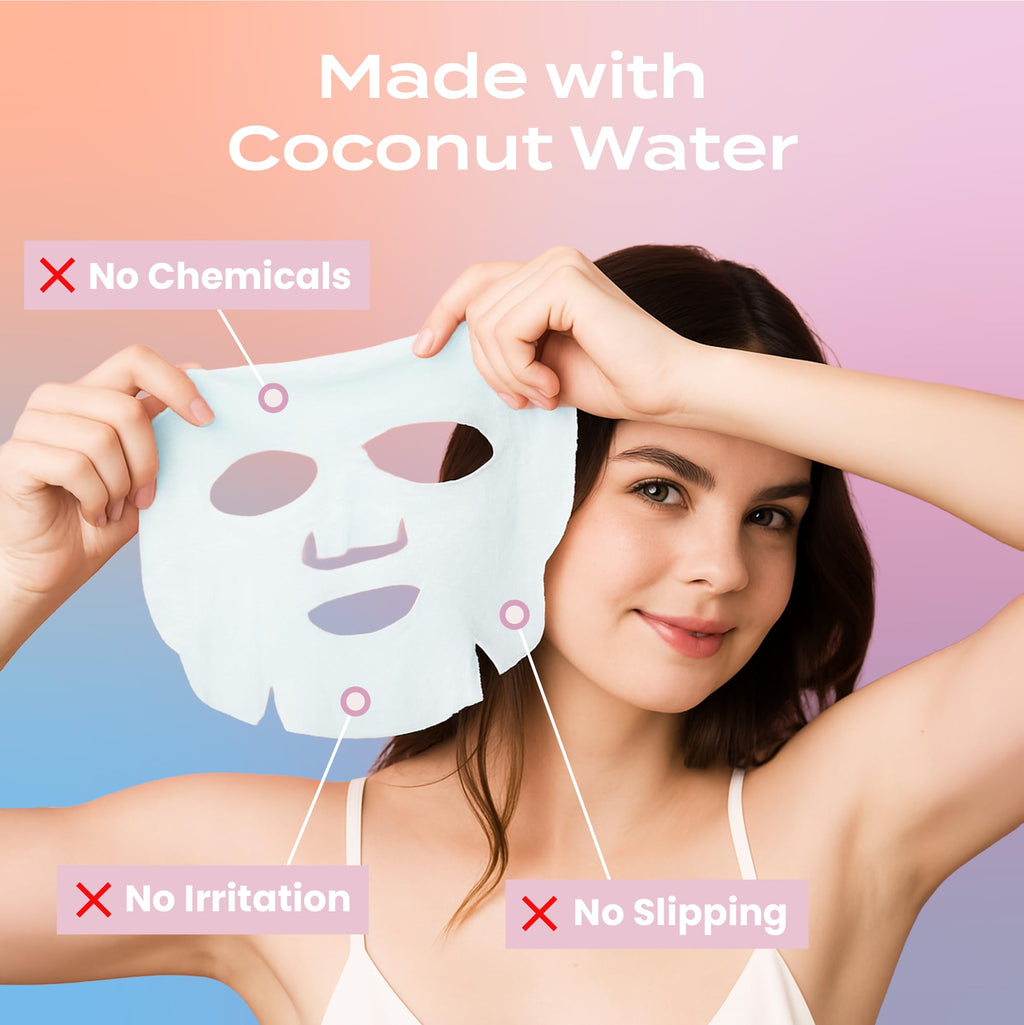 Body Restore Natural Collagen Face Mask 12 Pack – Fermented Coconut Water, Korean Skin Care