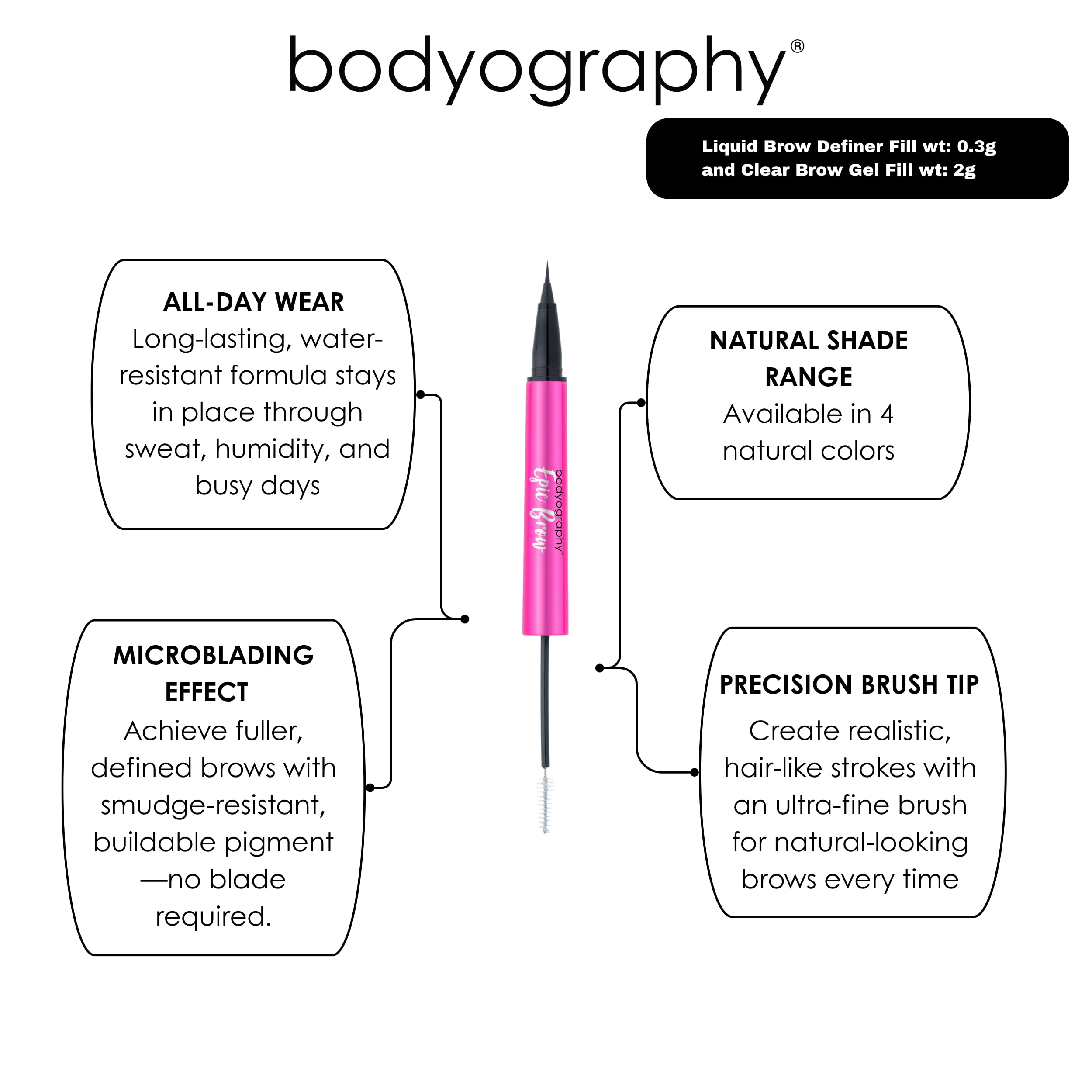 Bodyography Epic Brow: 2-in-1 Clear Gel + Micro-Fine Pen in Blonde – Long-Wear Brow Shaper
