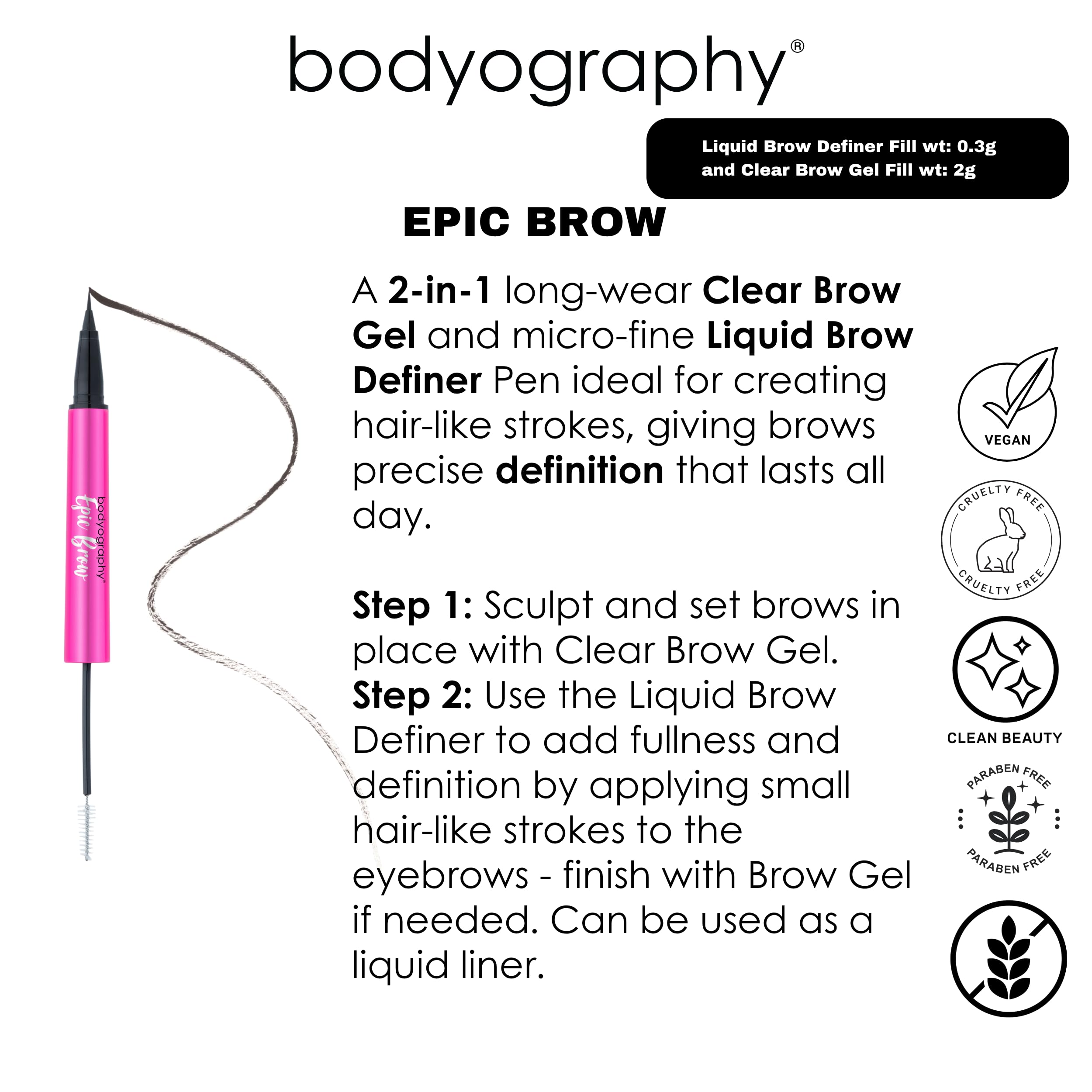 Bodyography Epic Brow: 2-in-1 Clear Gel + Micro-Fine Pen in Blonde – Long-Wear Brow Shaper