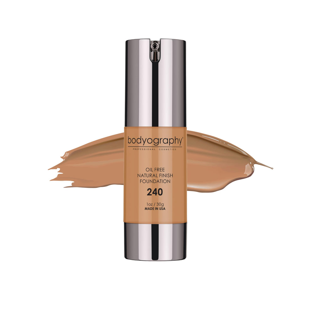 Bodyography Natural Finish Foundation Dark/Warm #240 | Oil-Free, Anti-Aging with Vitamin E & C | Photo-Ready Coverage | Vegan, Gluten-Free, Paraben-Free