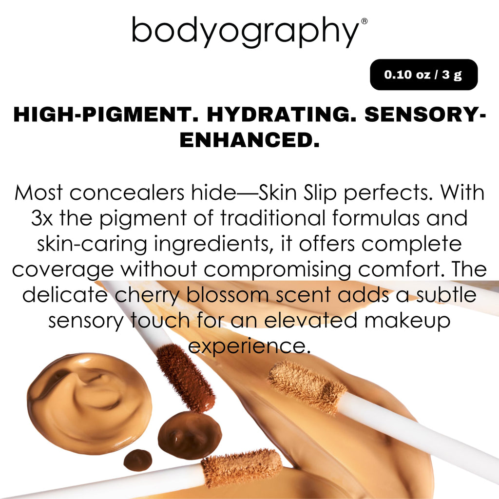 Bodyography Skin Slip Full-Coverage Concealer — 35% Pigment, Hydration, Satin Finish