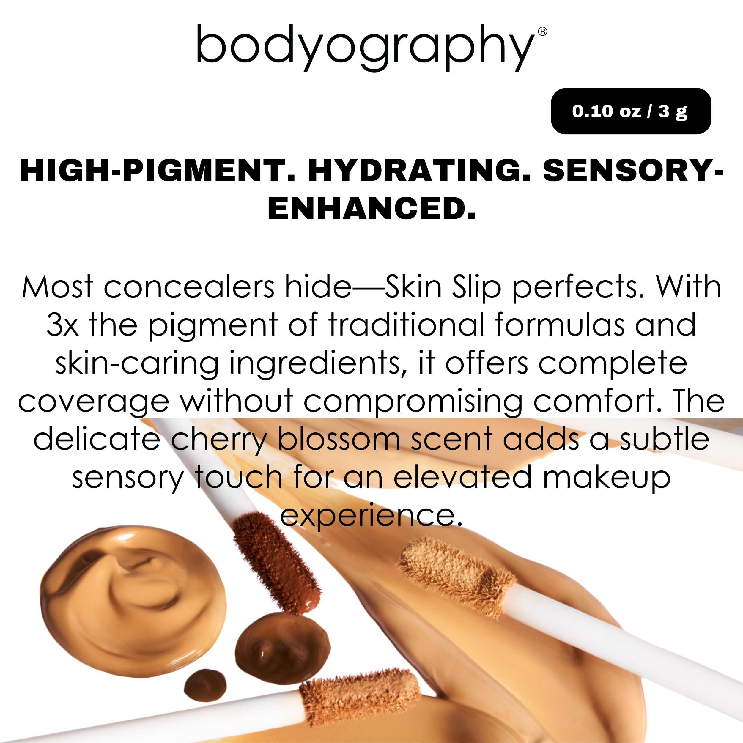 Bodyography Skin Slip Full-Coverage Concealer — Satin Finish, 35% Pigment, Hydration