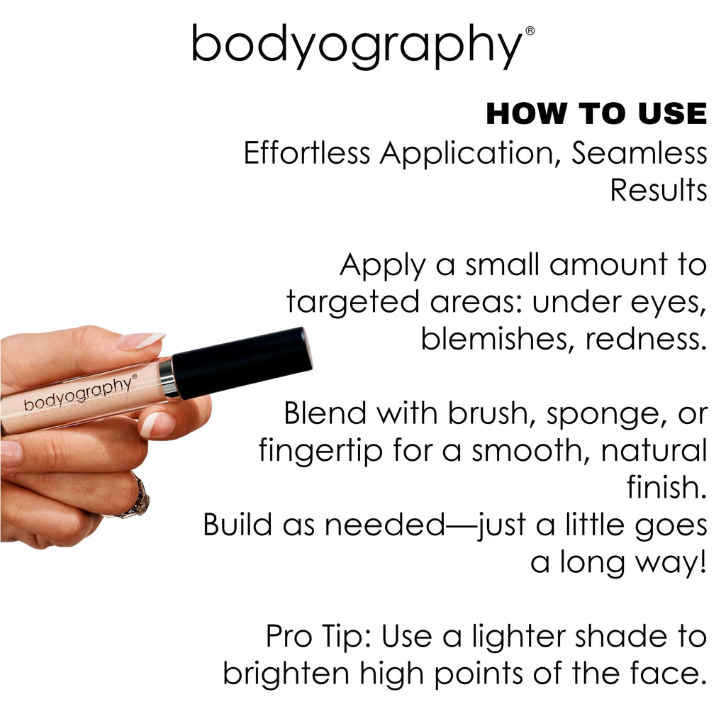 Bodyography Skin Slip Full-Coverage Concealer — Satin Finish, 35% Pigment, Hydration