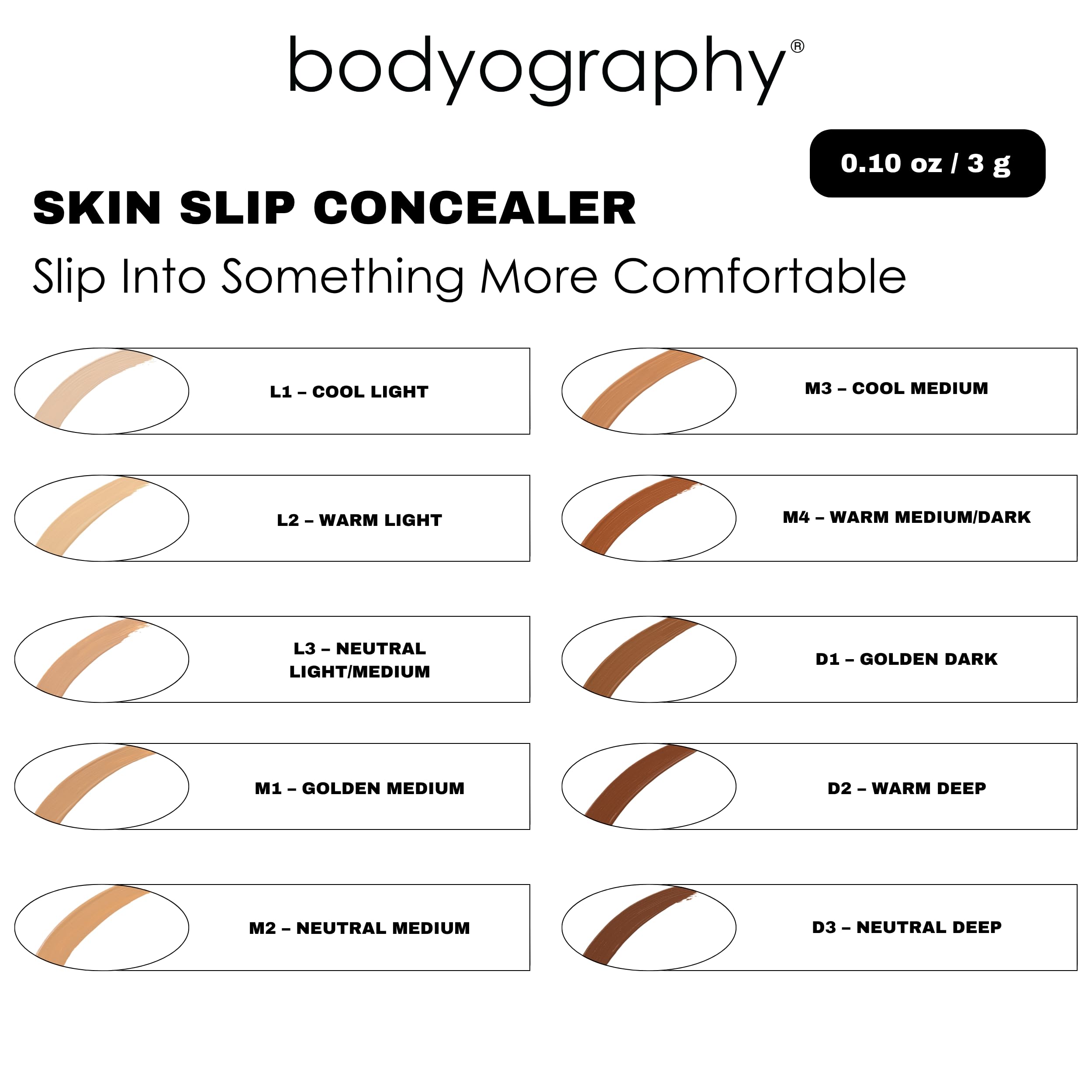 Bodyography Skin Slip Full-Coverage Concealer | Hydrating, Buildable 35% Pigment | Satin Finish