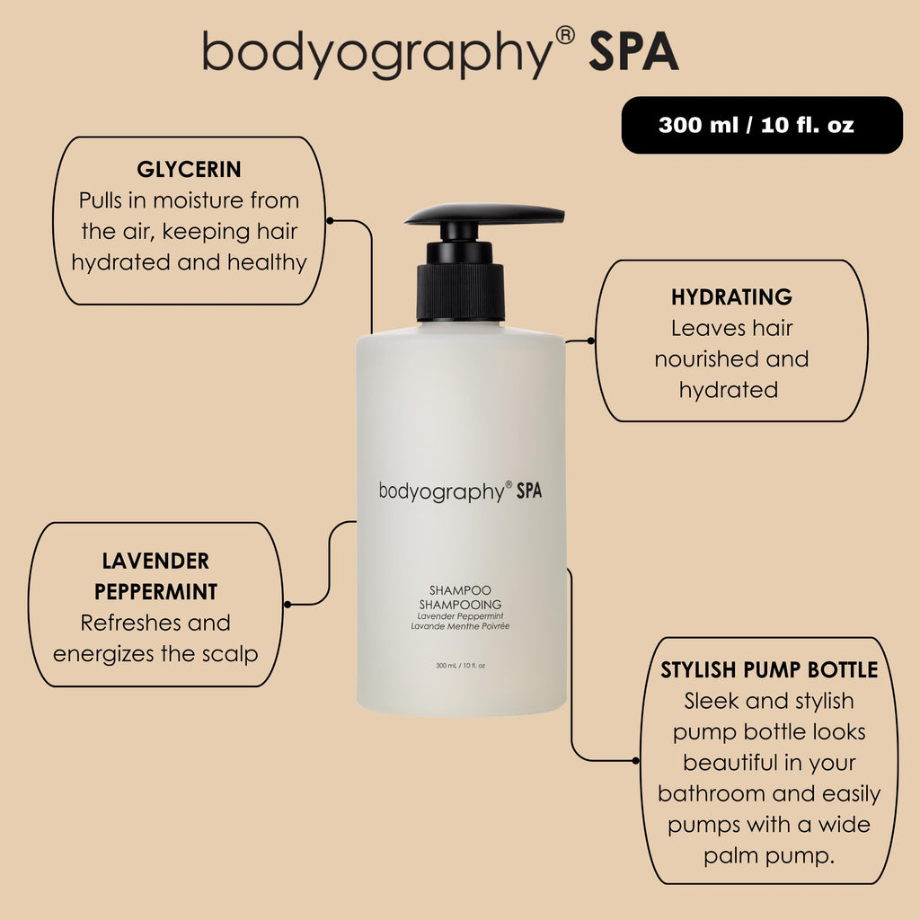 Bodyography Spa Shampoo Lavender Peppermint – 10 oz | Hydration & Frizz Control (Vegan)