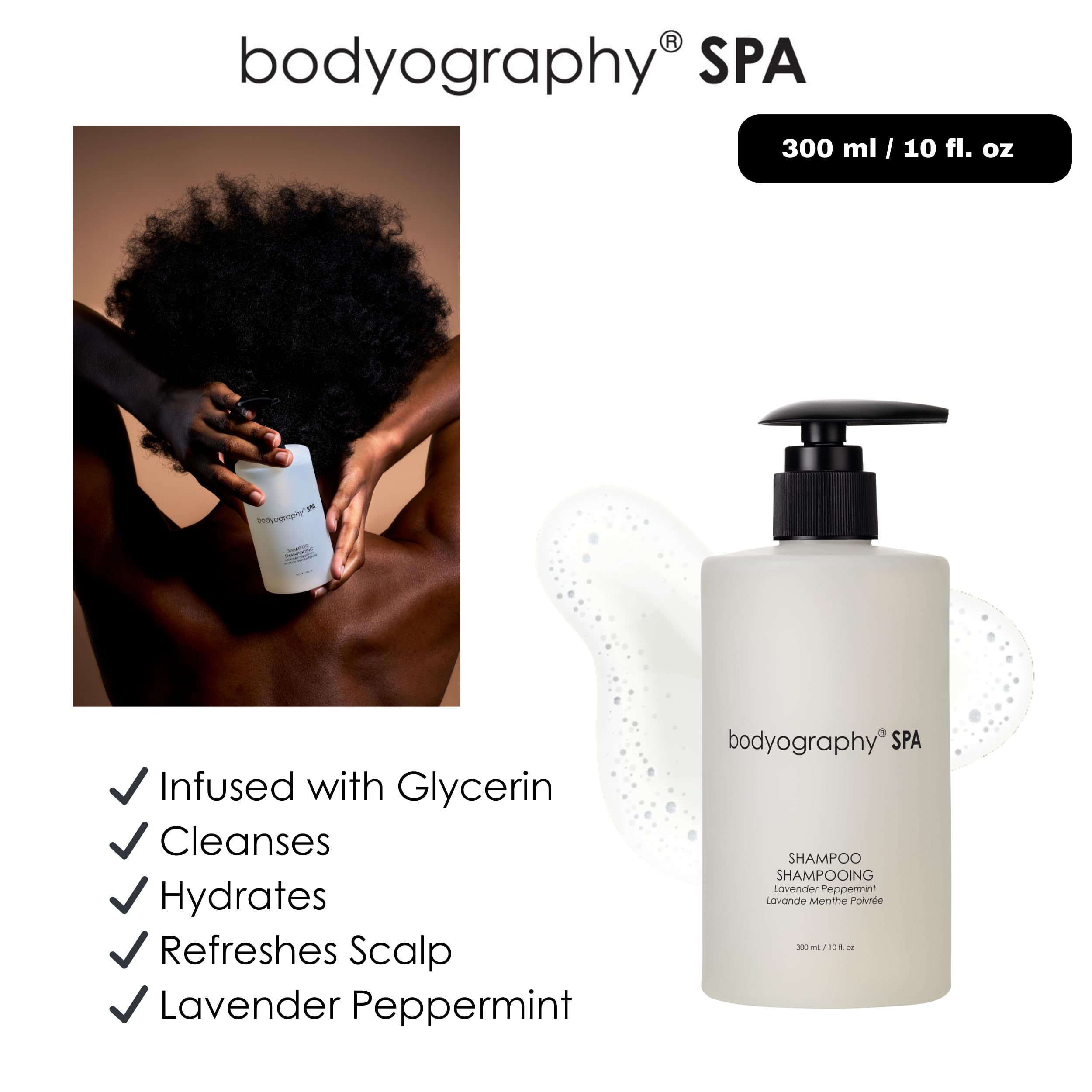 Bodyography Spa Shampoo Lavender Peppermint – 10 oz | Hydration & Frizz Control (Vegan)