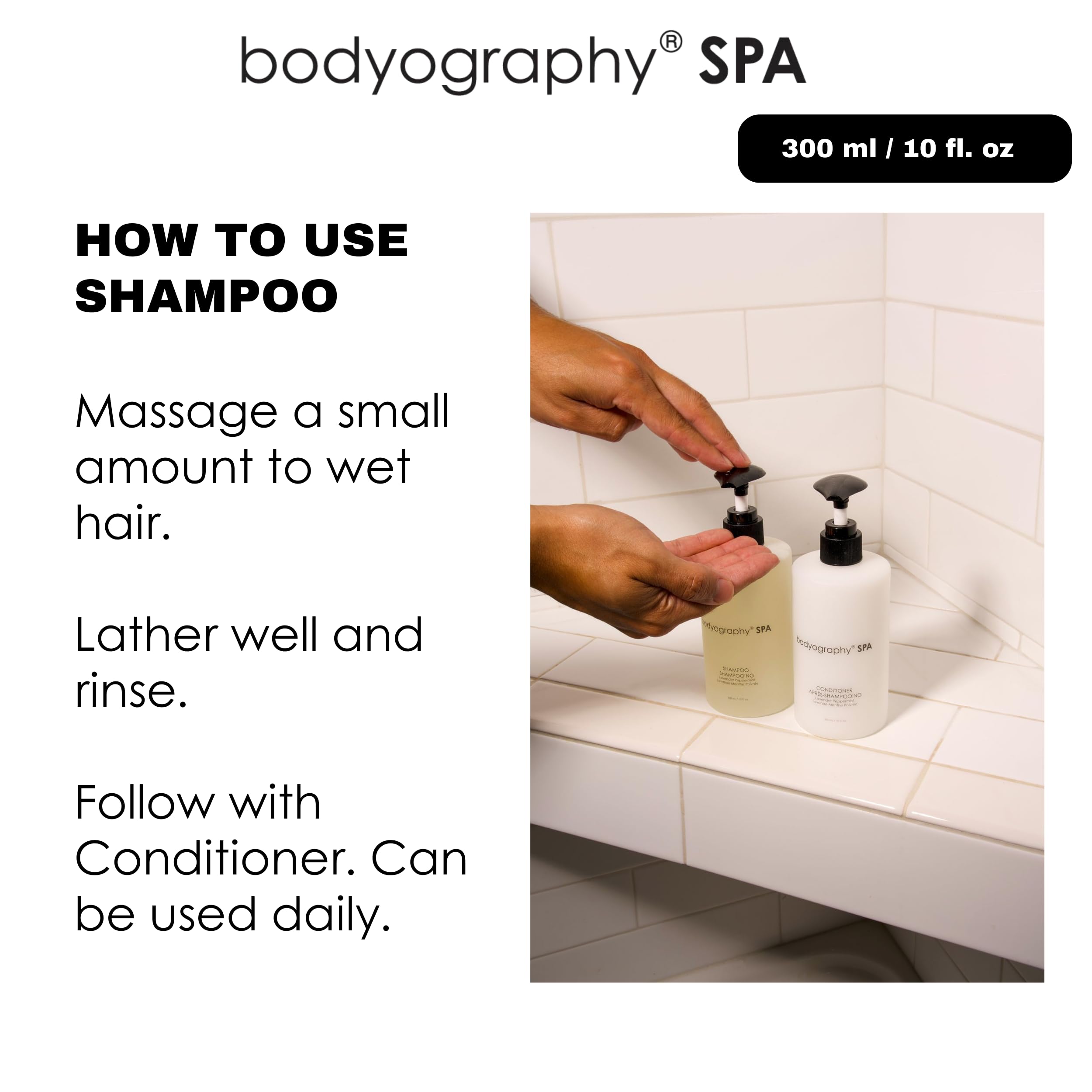 Bodyography Spa Shampoo Lavender Peppermint – 10 oz | Hydration & Frizz Control (Vegan)