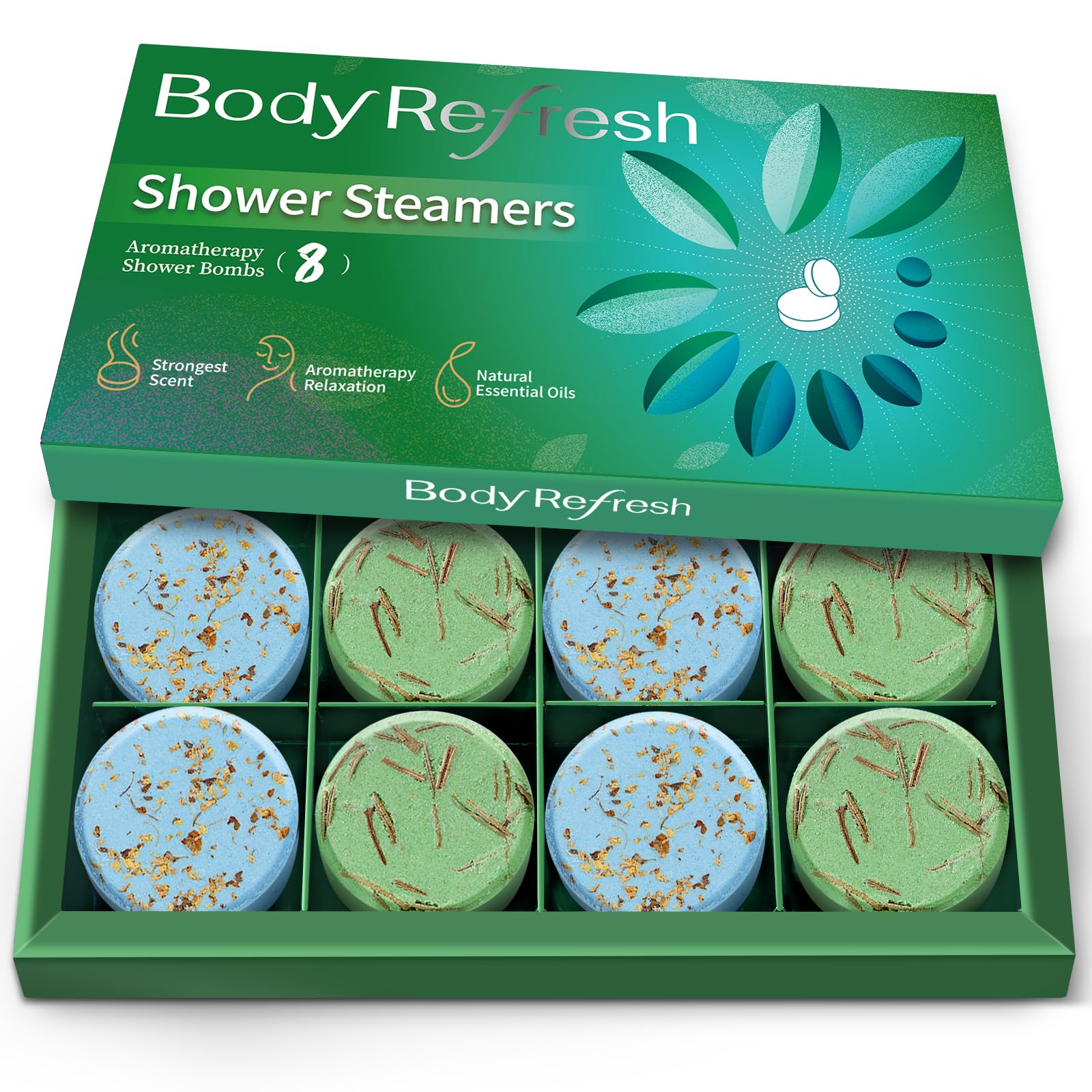 BodyRefresh Shower Steamers Aromatherapy – 8 Pack Eucalyptus Mint | Spa-Style Gift Set