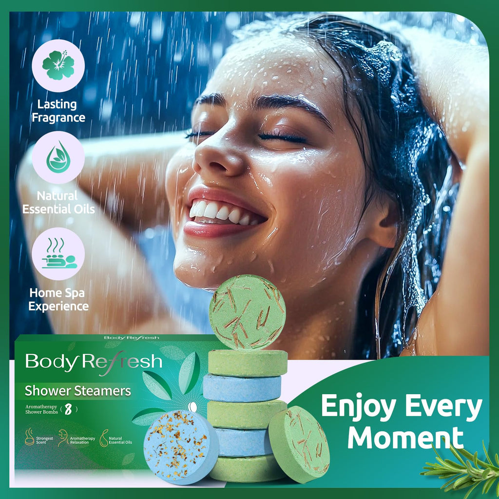 BodyRefresh Shower Steamers Aromatherapy – 8 Pack Eucalyptus Mint | Spa-Style Gift Set