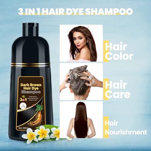BOJICA Hair Dye Shampoo for Gray Hair Coverage – 3-in-1 Semi-Permanent Color Shampoo, Dark Brown