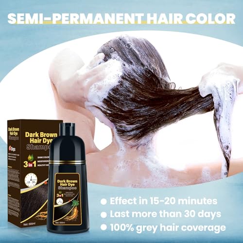 BOJICA Hair Dye Shampoo for Gray Hair Coverage – 3-in-1 Semi-Permanent Color Shampoo, Dark Brown
