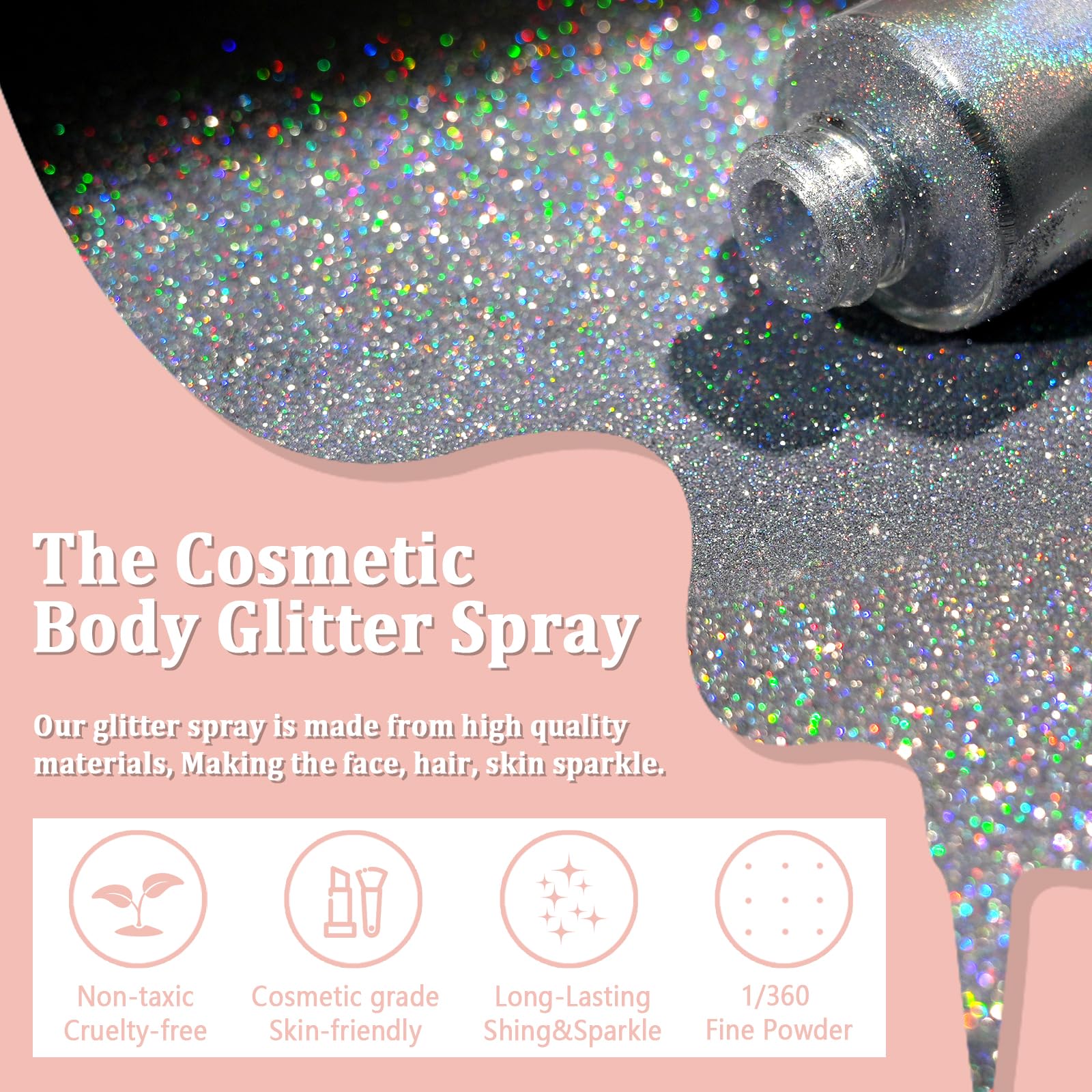 Boko Body Glitter Spray – Holographic Silver Sparkle for Face, Hair, and Clothes