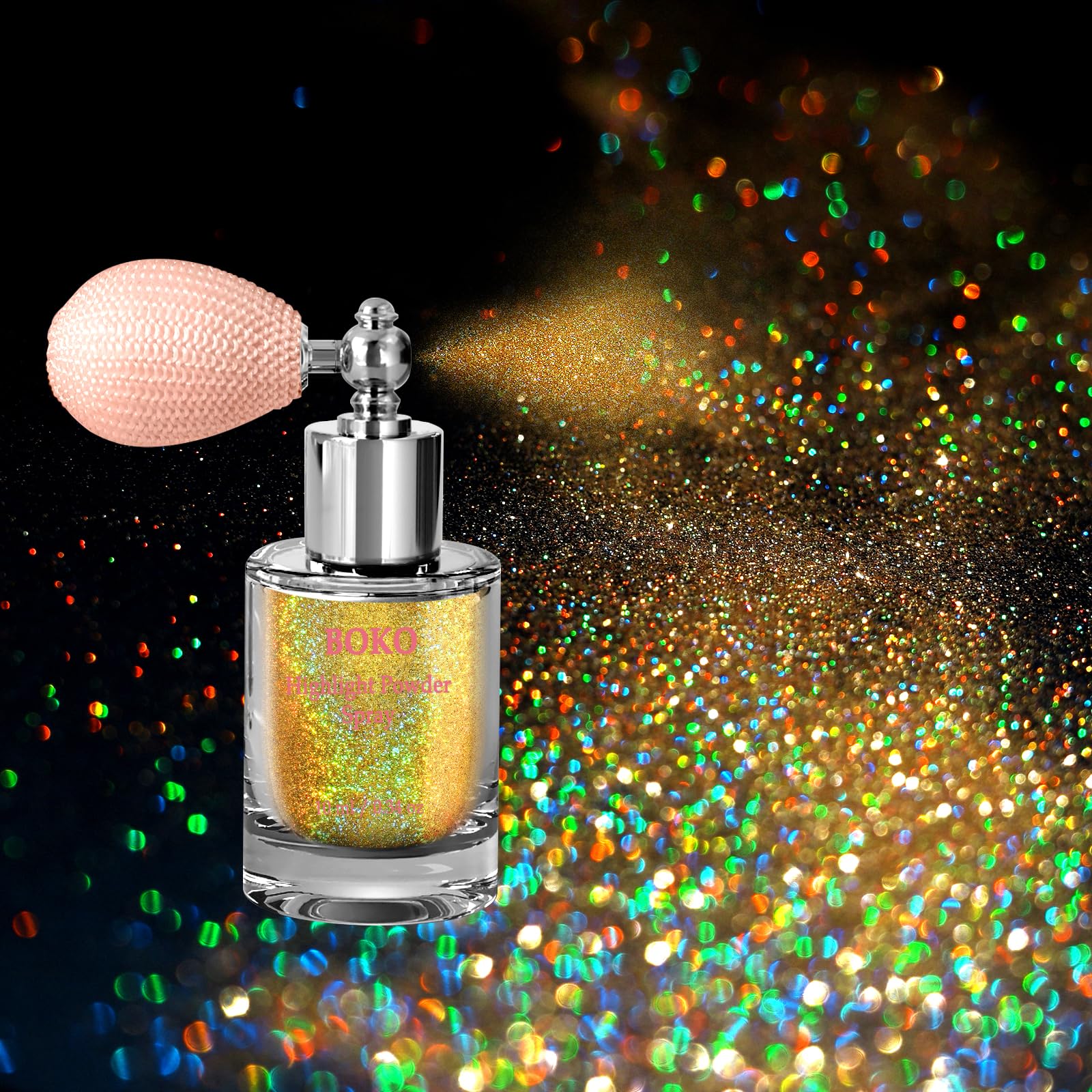 Boko Body Glitter Spray – Holographic Gold Glitter for Body, Hair, Face & Clothes | 8 Colors