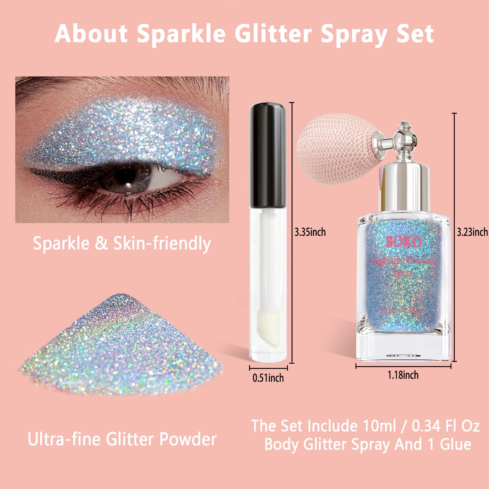 Boko Body Glitter Spray – Iridescent Sparkle for Face, Hair, and Clothes