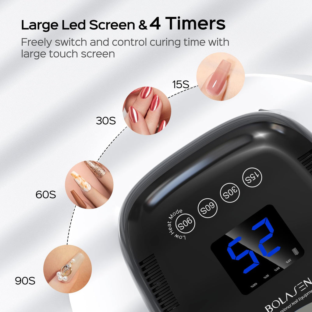 BOLASEN Cordless UV Nail Lamp 54W – Rechargeable LED Nail Dryer with Reflector & Magnetic Base