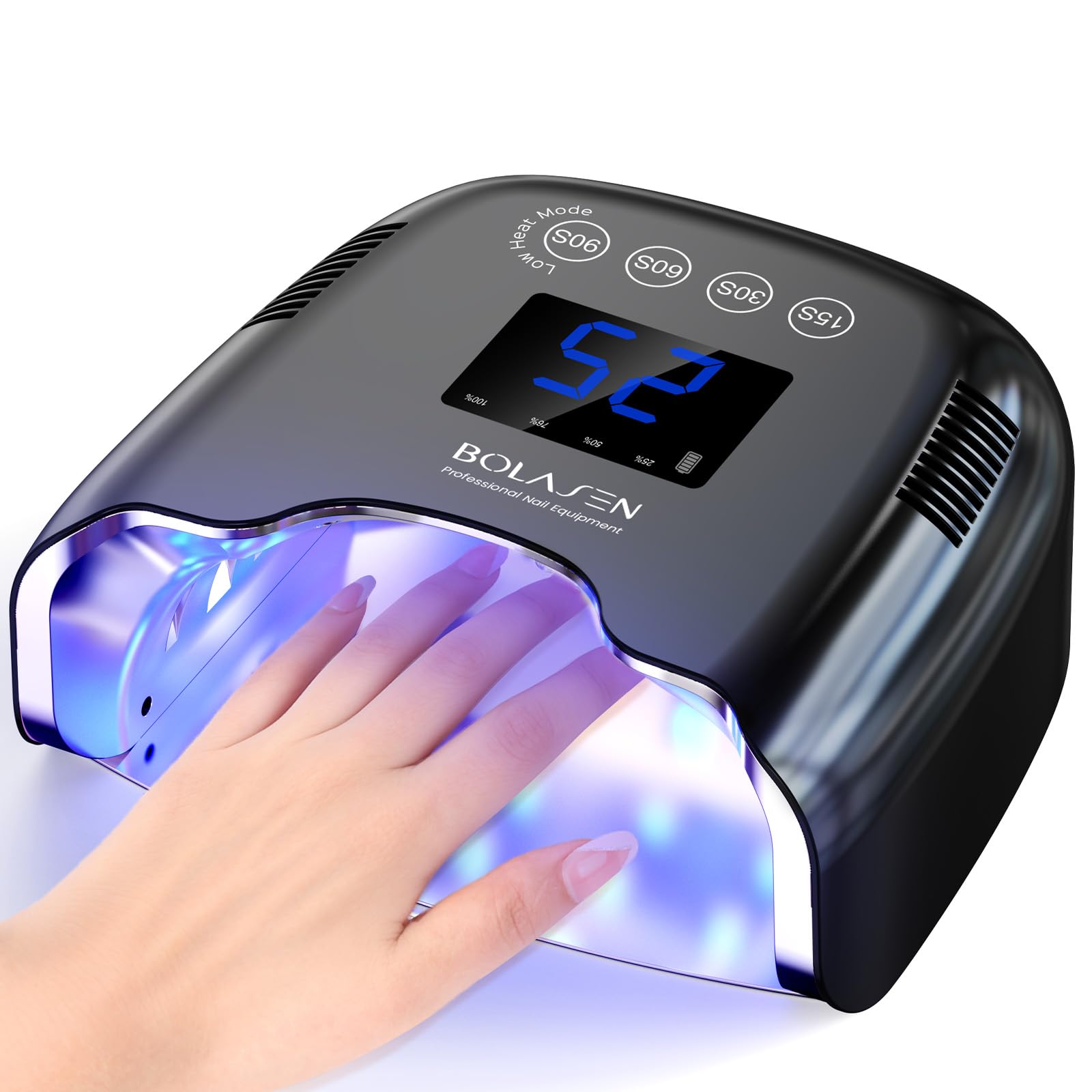 BOLASEN Cordless UV Nail Lamp 54W – Rechargeable LED Nail Dryer with Reflector & Magnetic Base