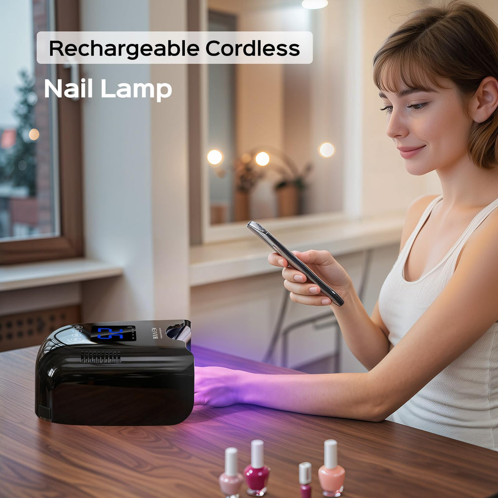 BOLASEN Cordless UV Nail Lamp 54W – Rechargeable LED Nail Dryer with Reflector & Magnetic Base